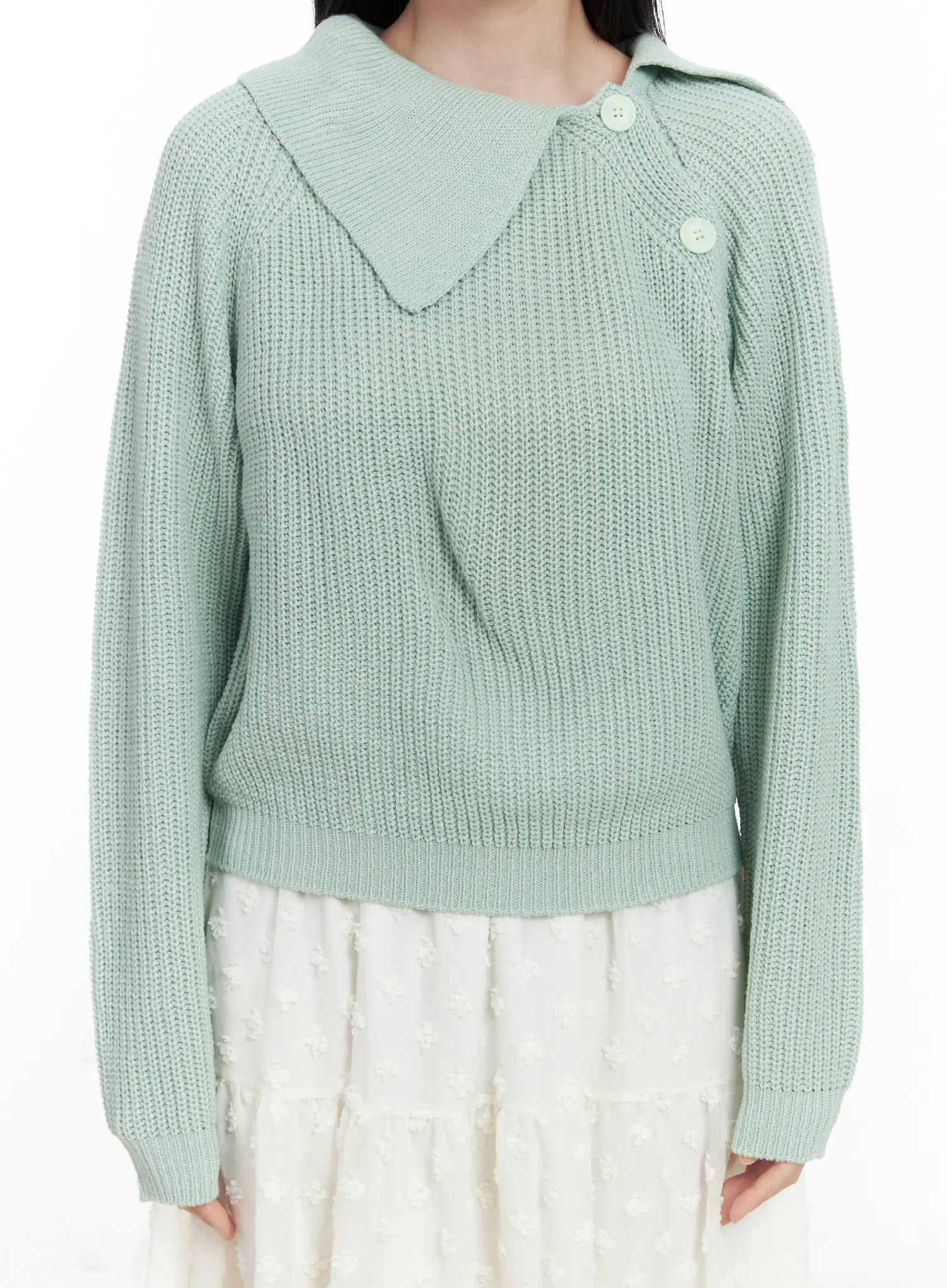 Diagonal Button Collar Knit Top CJ519 - Image 7