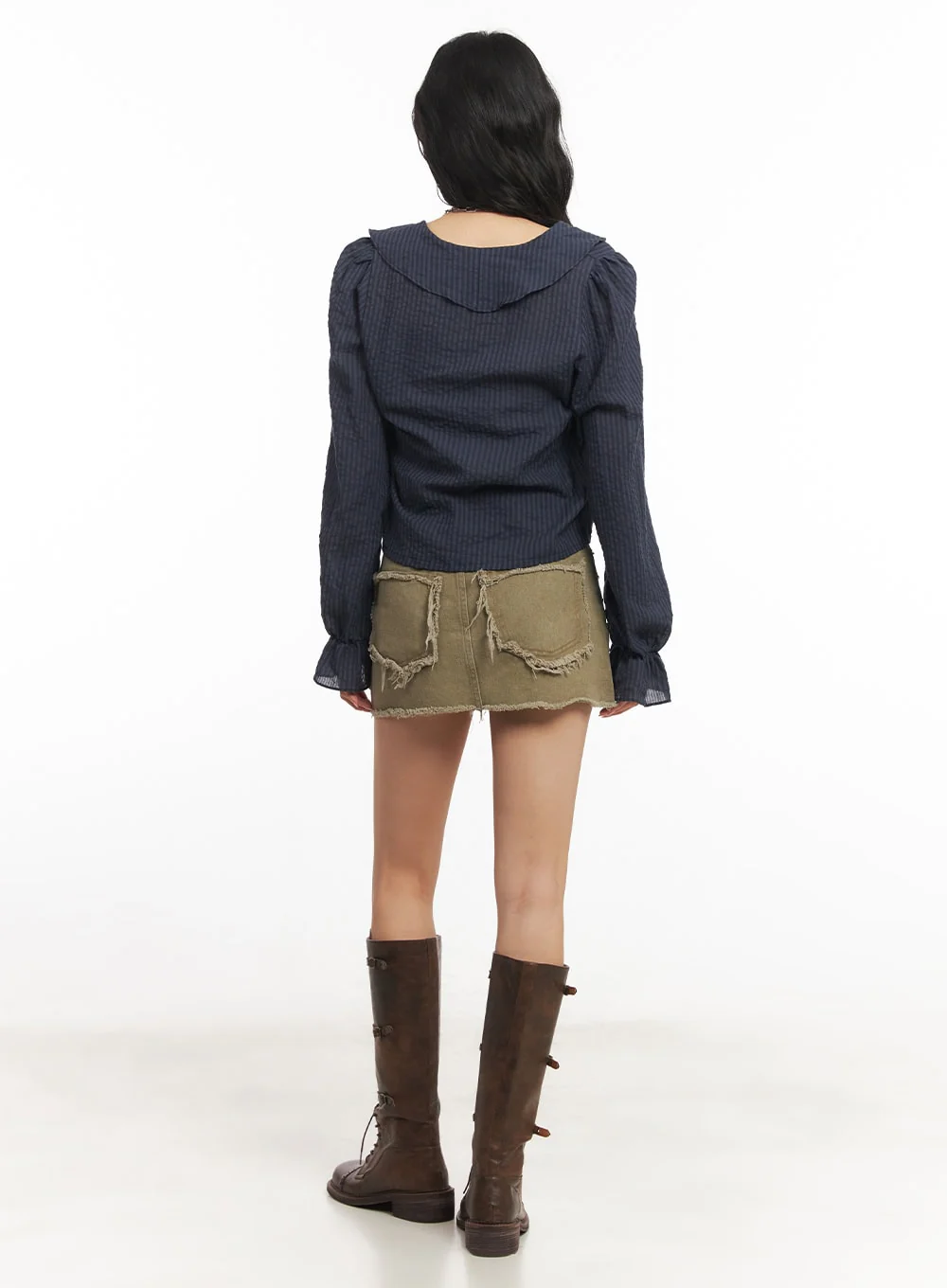 Distressed Cotton Mini Skirt CA503 - Image 9