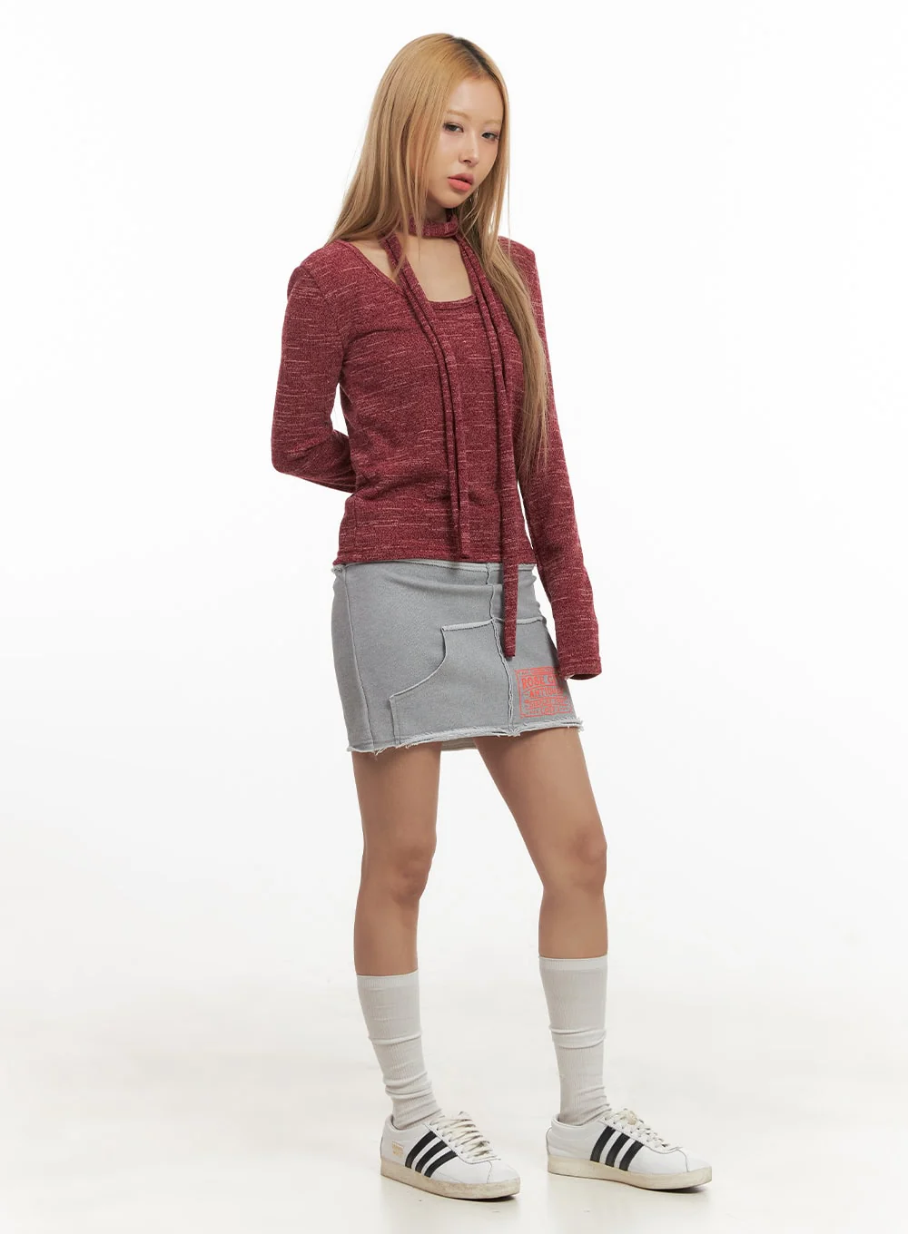 Distressed Cotton Slim-Fit Mini Skirt CJ507 - Image 2