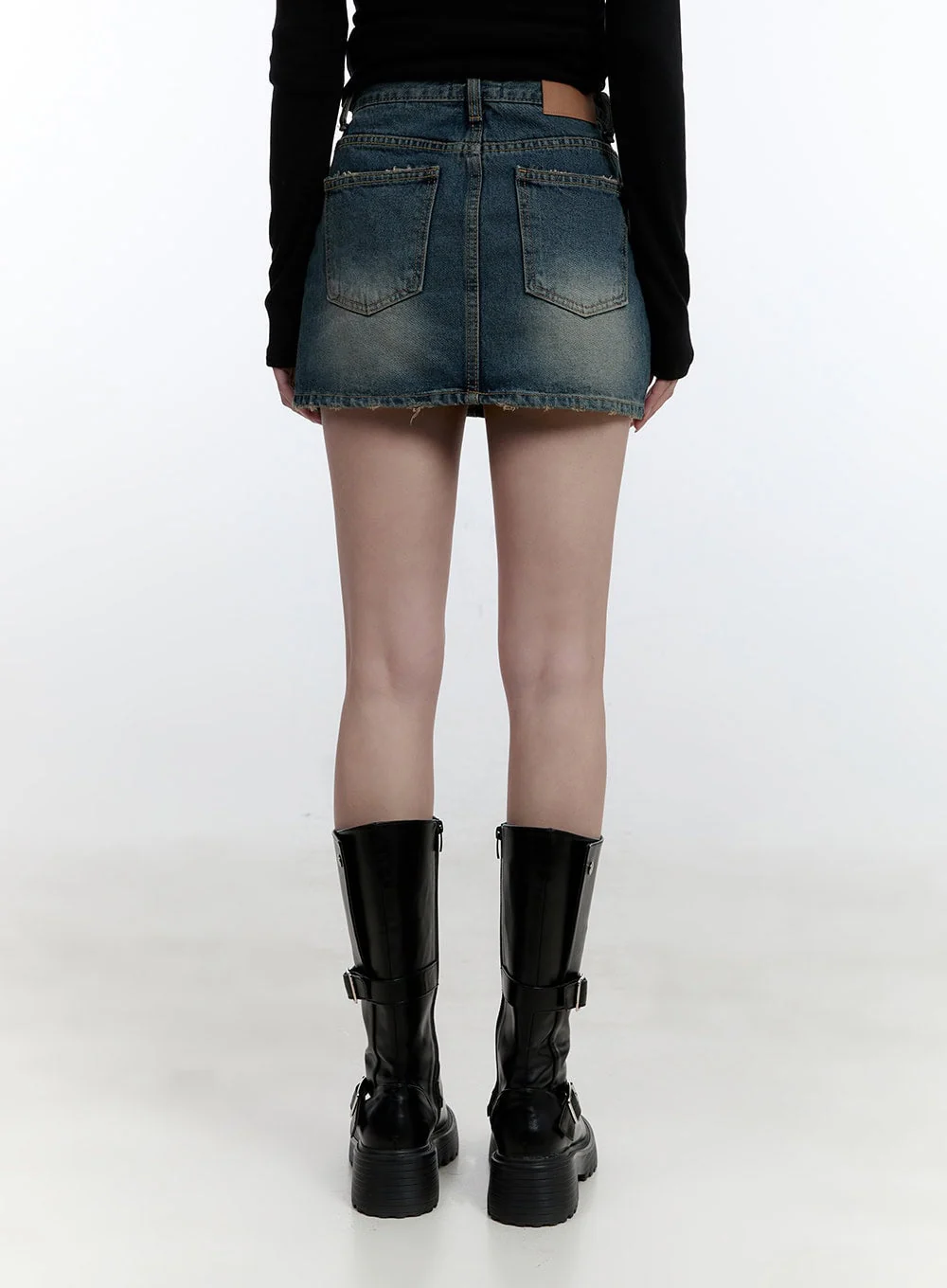 Distressed Hem Denim Mini Skirt CJ521 - Image 5