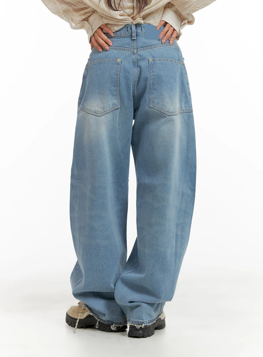 Distressed Hem Washed Wide Jeans CM419 - Image 6