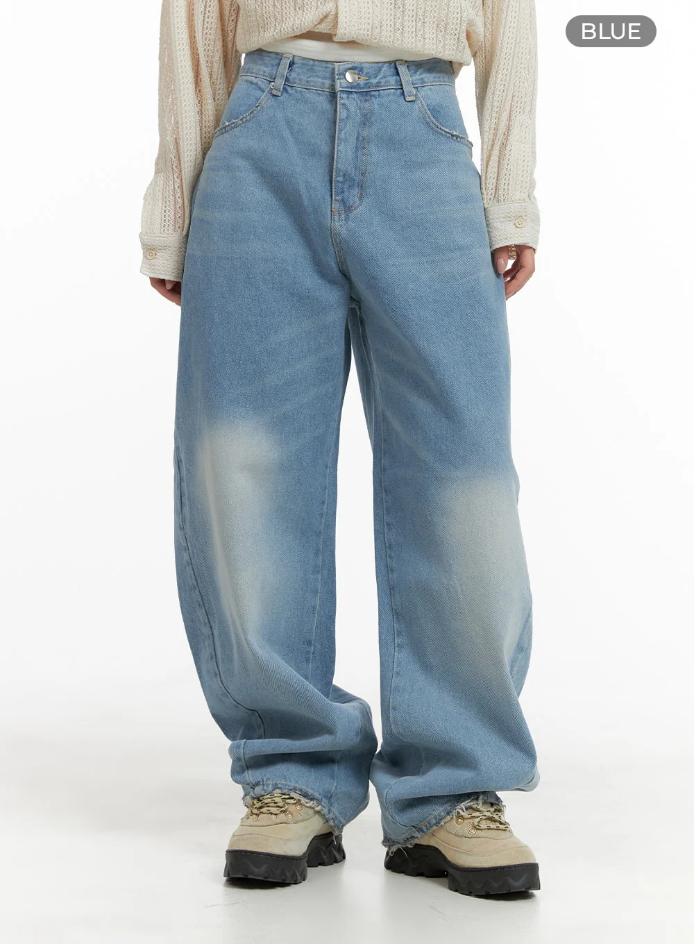 Distressed Hem Washed Wide Jeans CM419 - Image 7