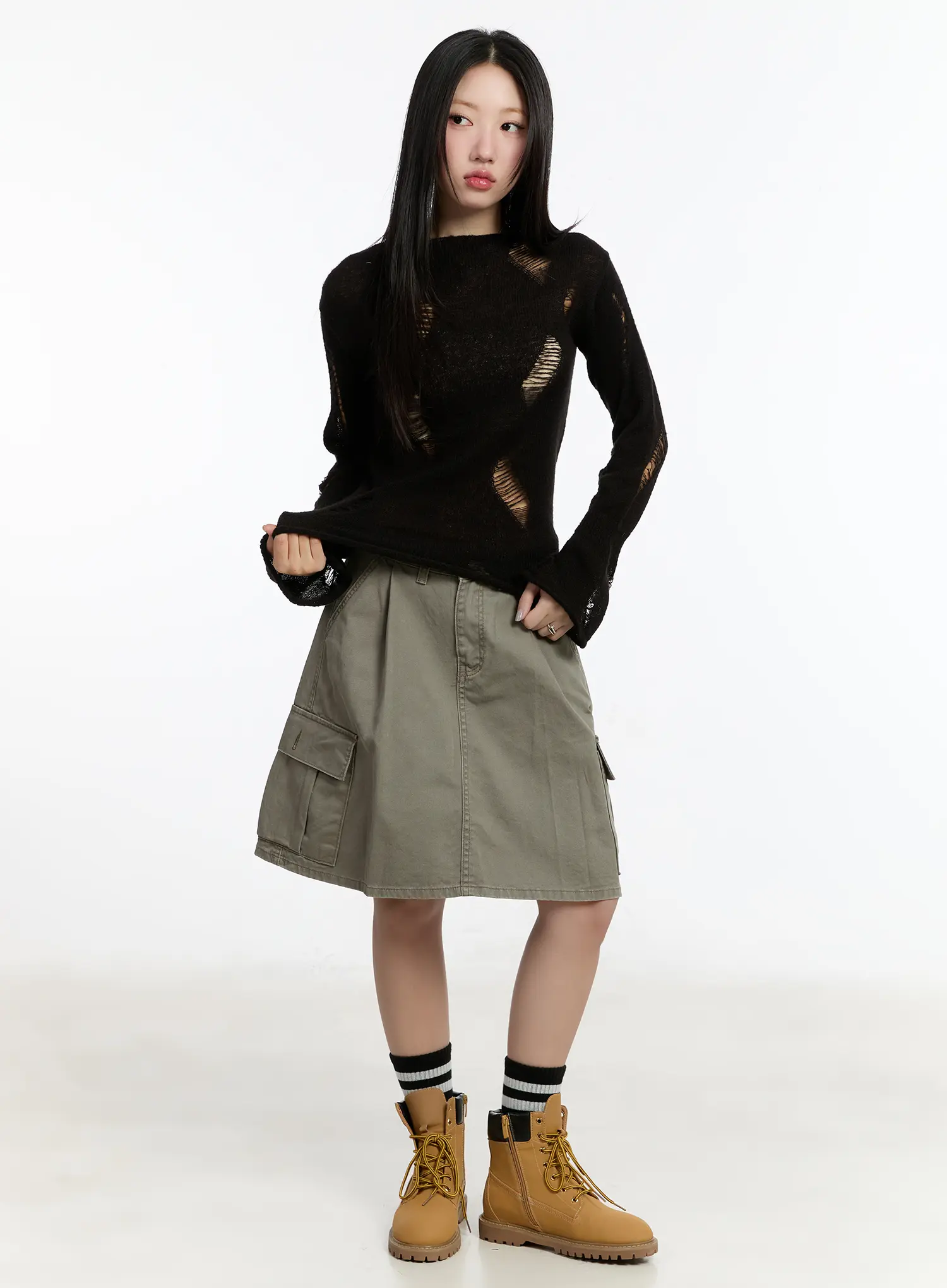 Distressed Knit Long Sleeve Top CM511 - Image 3