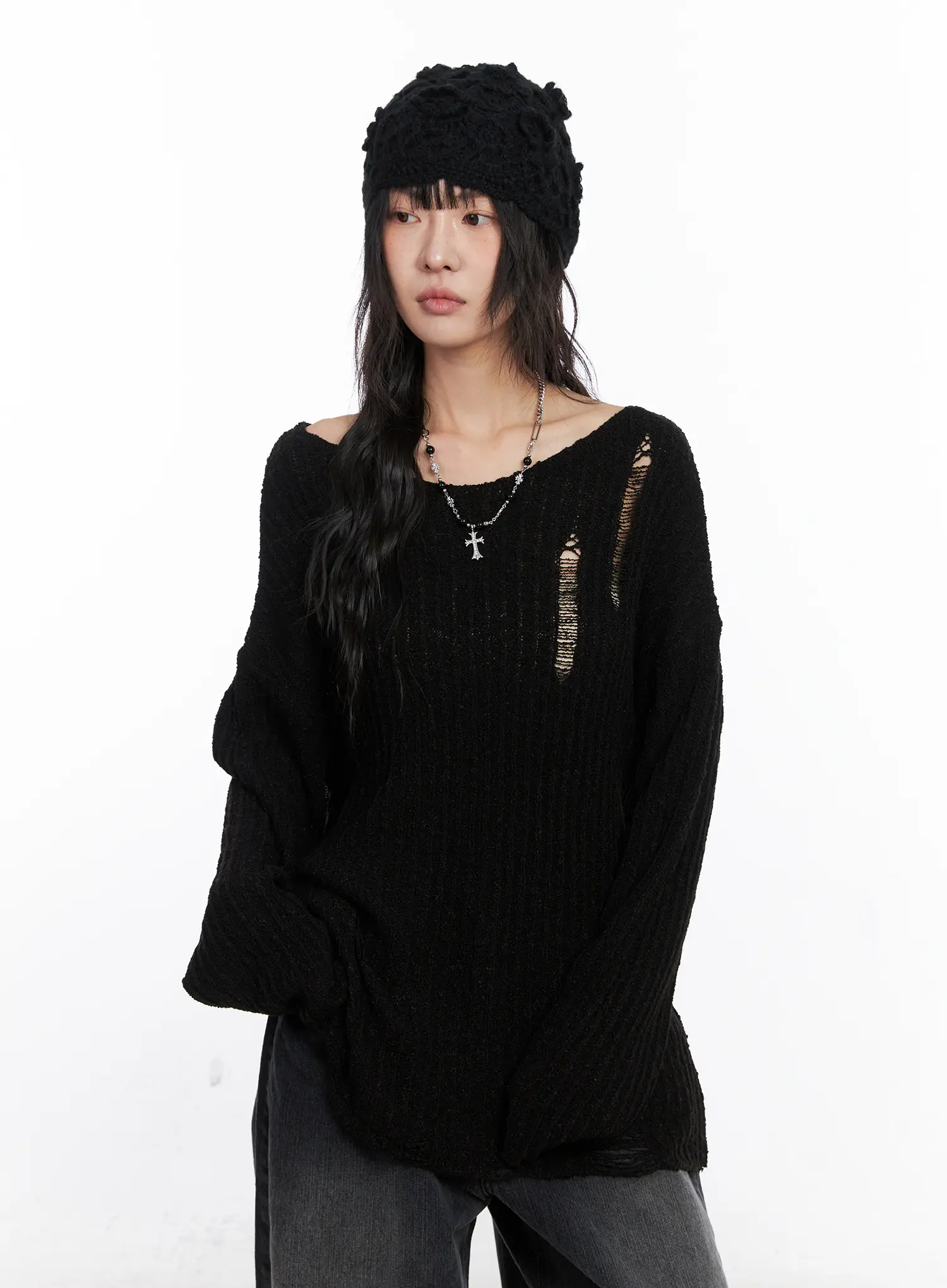 Distressed Off-Shoulder Sweater CC1809 - Image 9