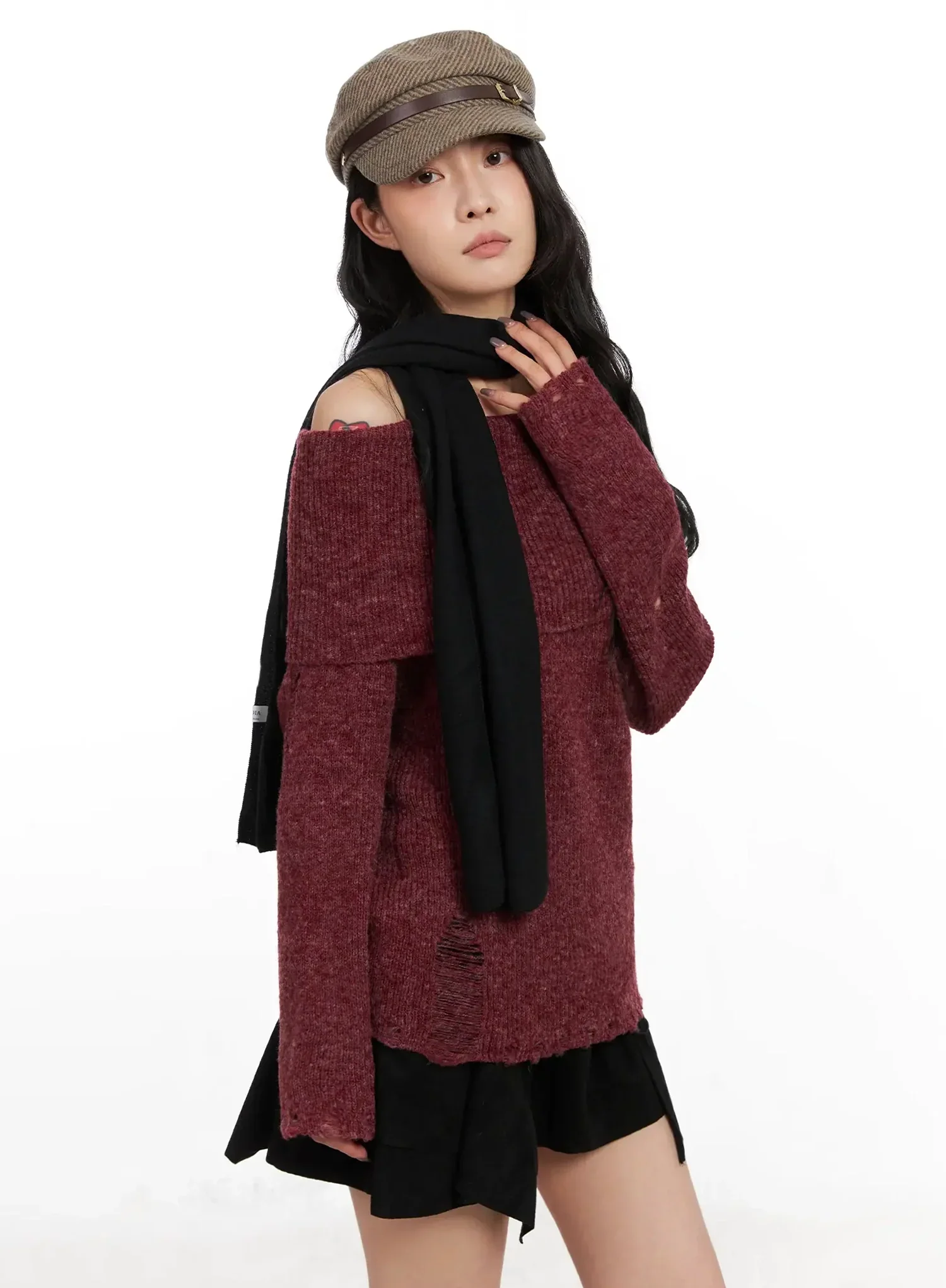Distressed Off-Shoulder Sweater IN528 - Image 4
