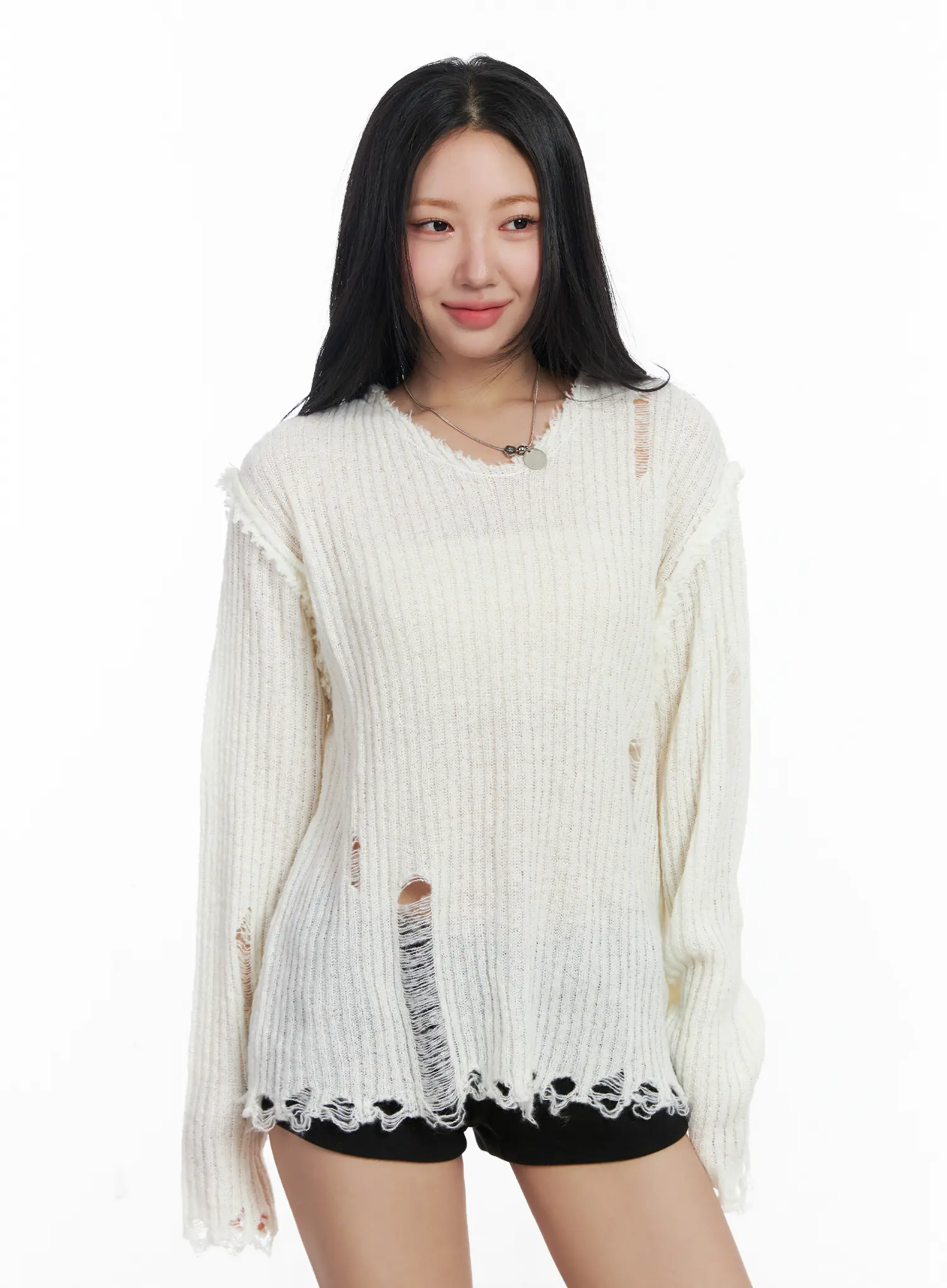 Distressed Oversized V-Neck Sweater CJ515 - Image 12