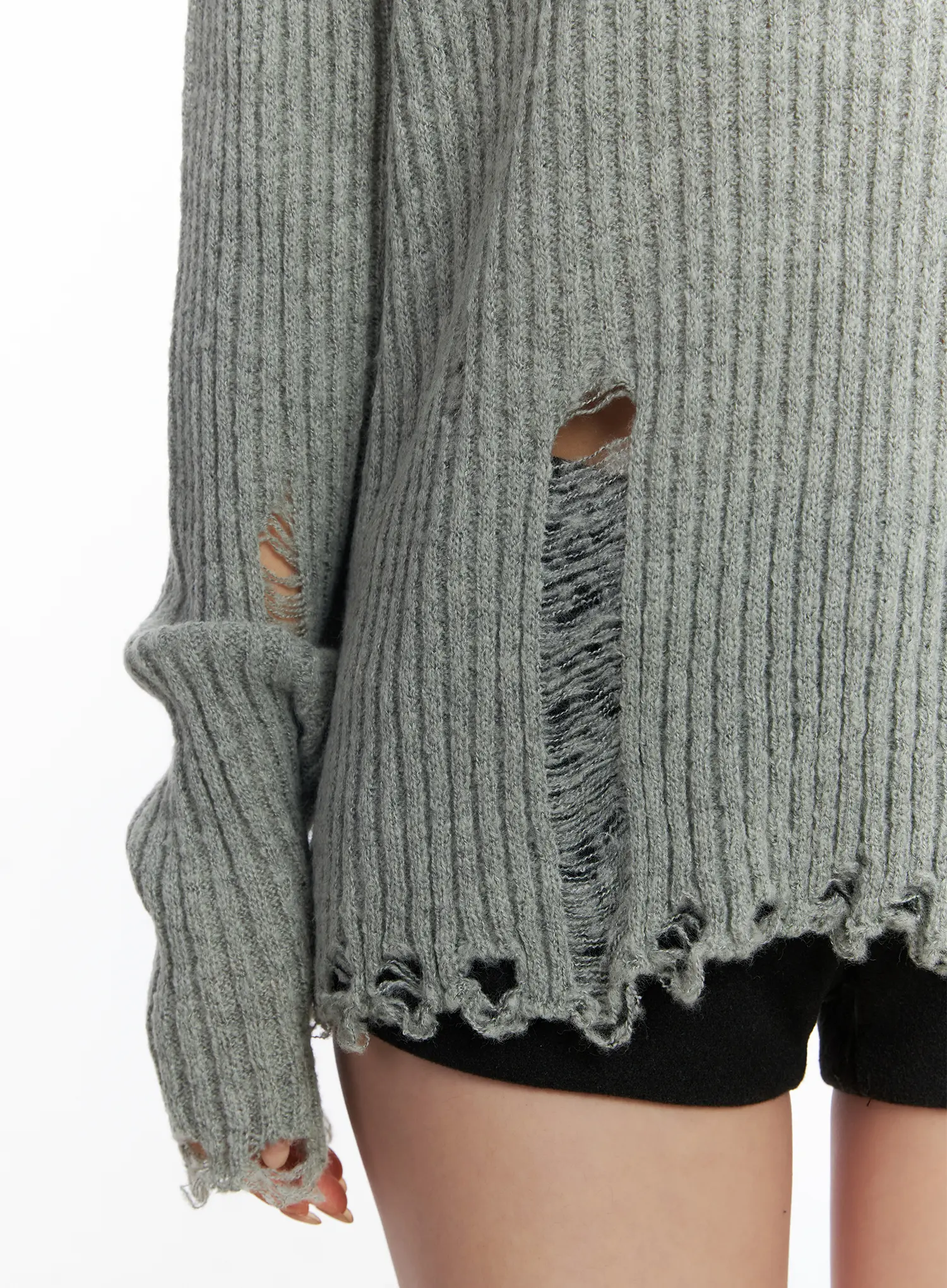 Distressed Oversized V-Neck Sweater CJ515 - Image 5