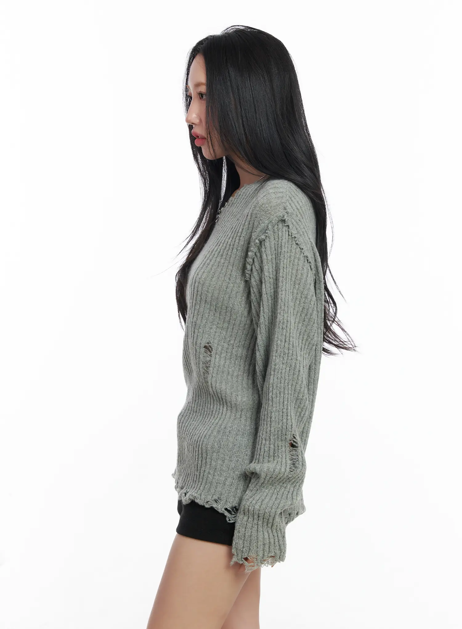Distressed Oversized V-Neck Sweater CJ515 - Image 7