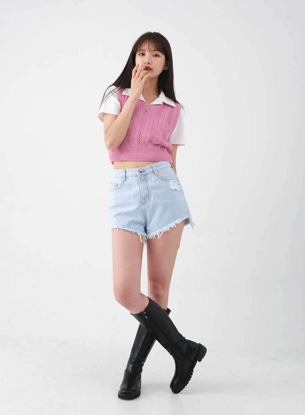 Distressed Raw Hem Denim Shorts CA27 - Image 11