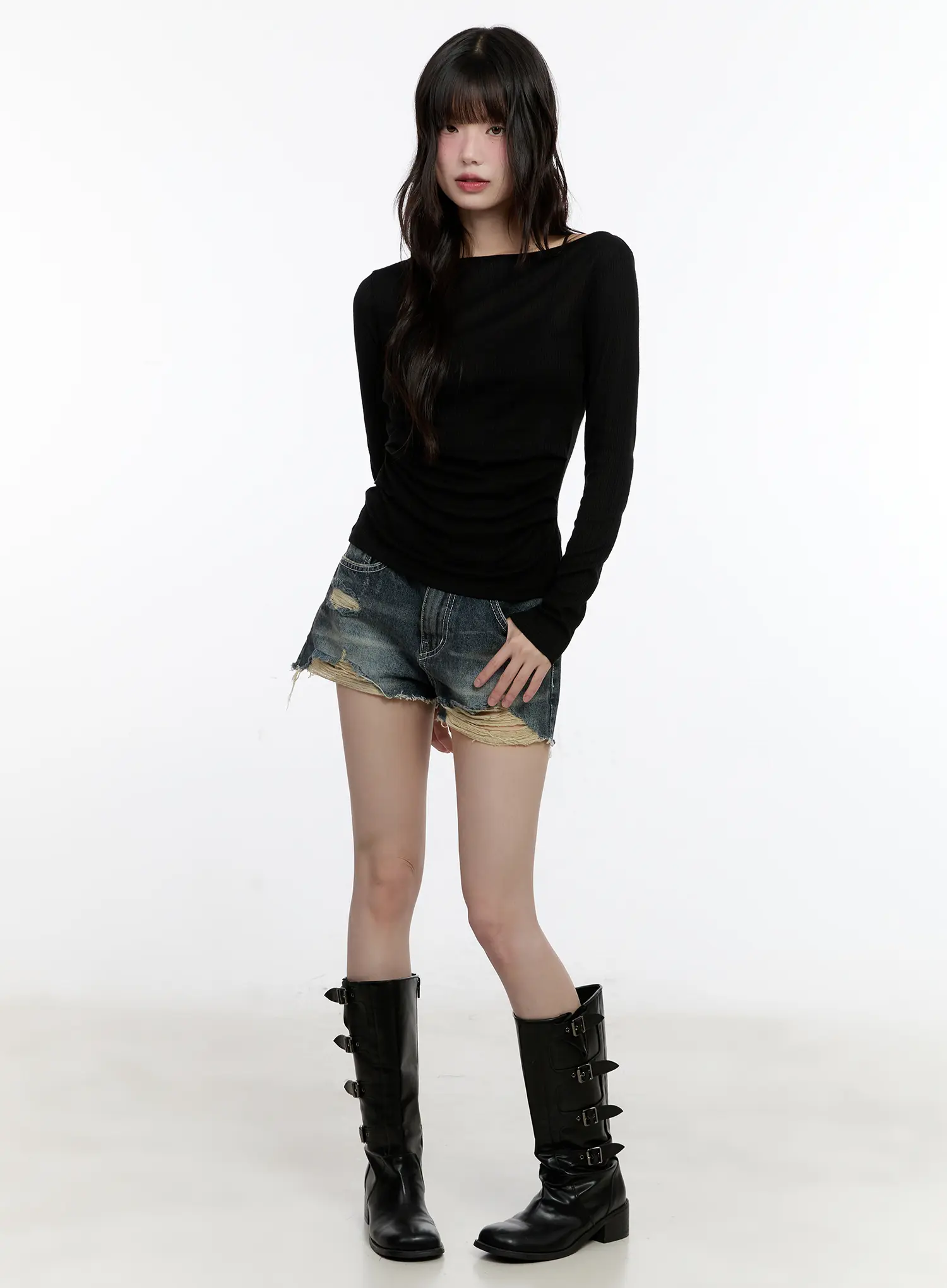 Distressed Vintage-Wash Denim Shorts CL507 - Image 2