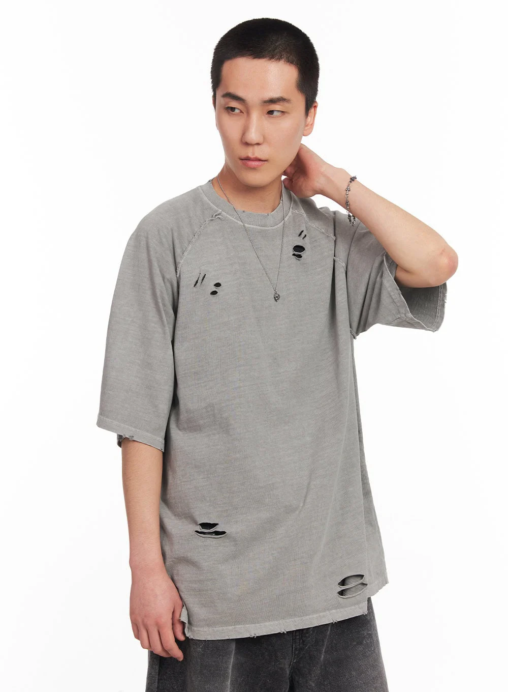 Distressed Washed Cotton T-Shirt IY506 - Image 5
