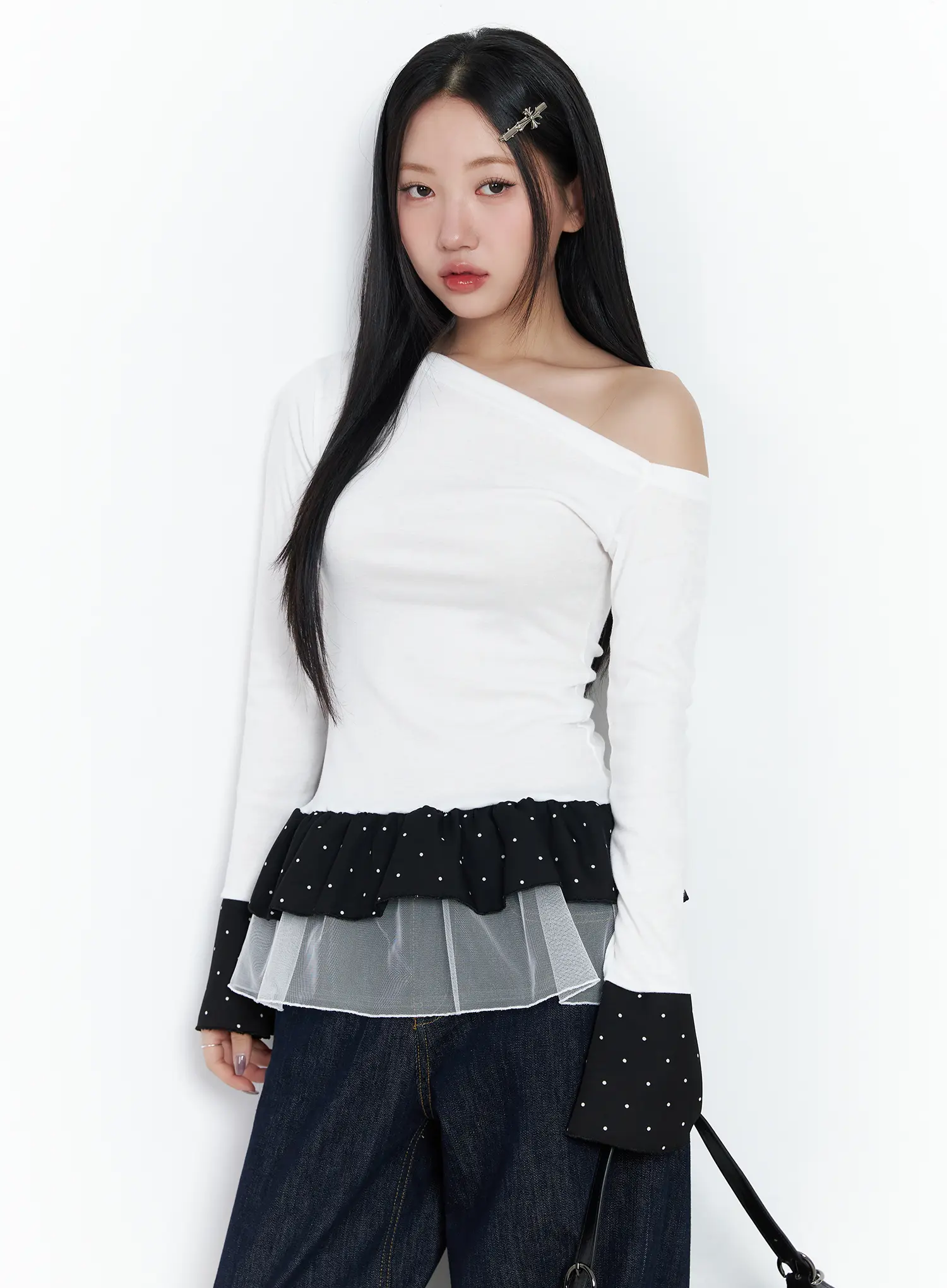 Dotted Frill Long Sleeve Top CF503