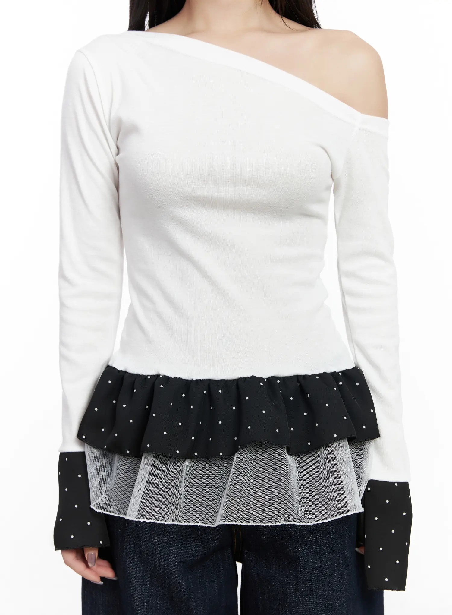 Dotted Frill Long Sleeve Top CF503 - Image 8