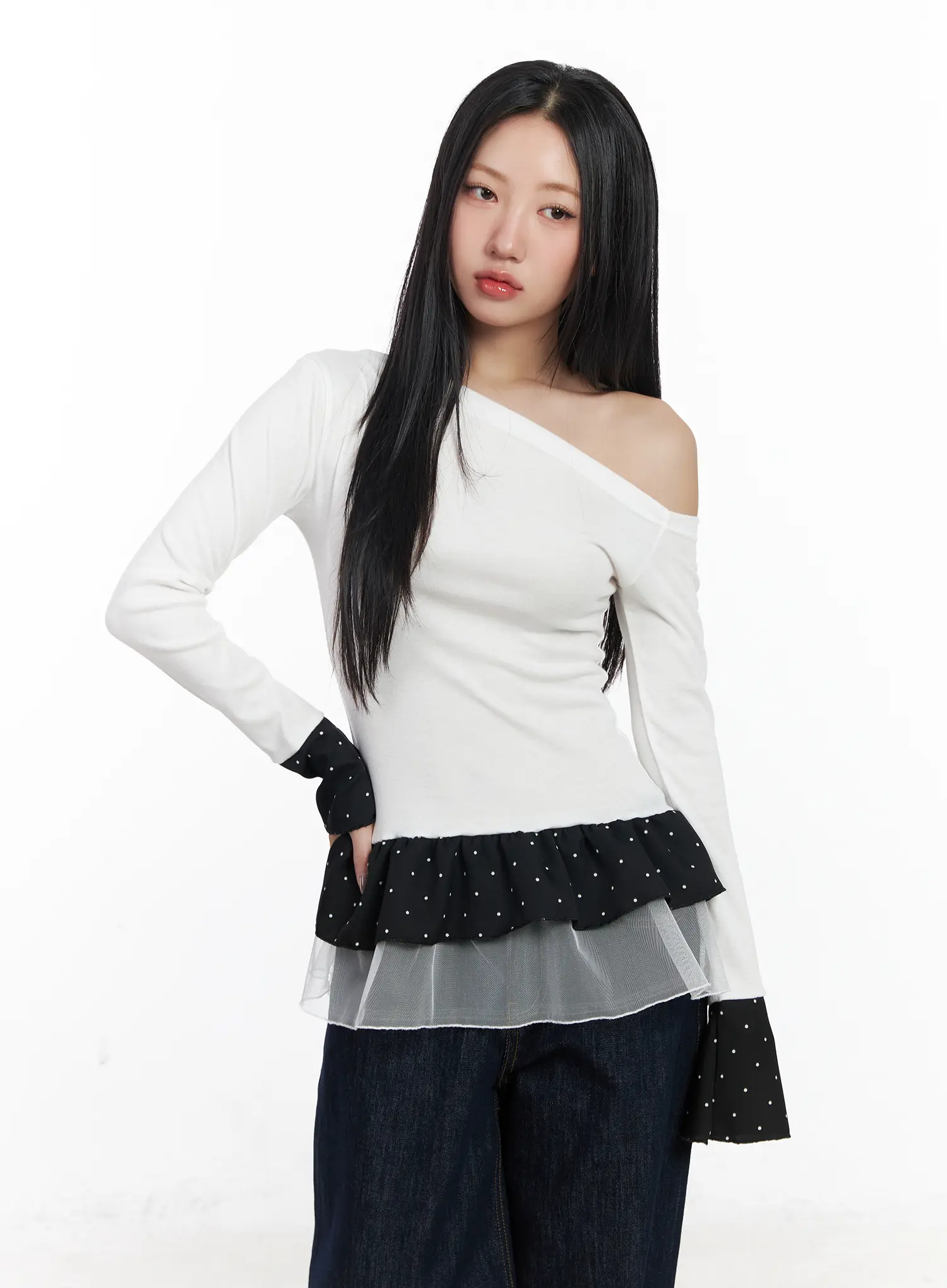 Dotted Frill Long Sleeve Top CF503 - Image 9