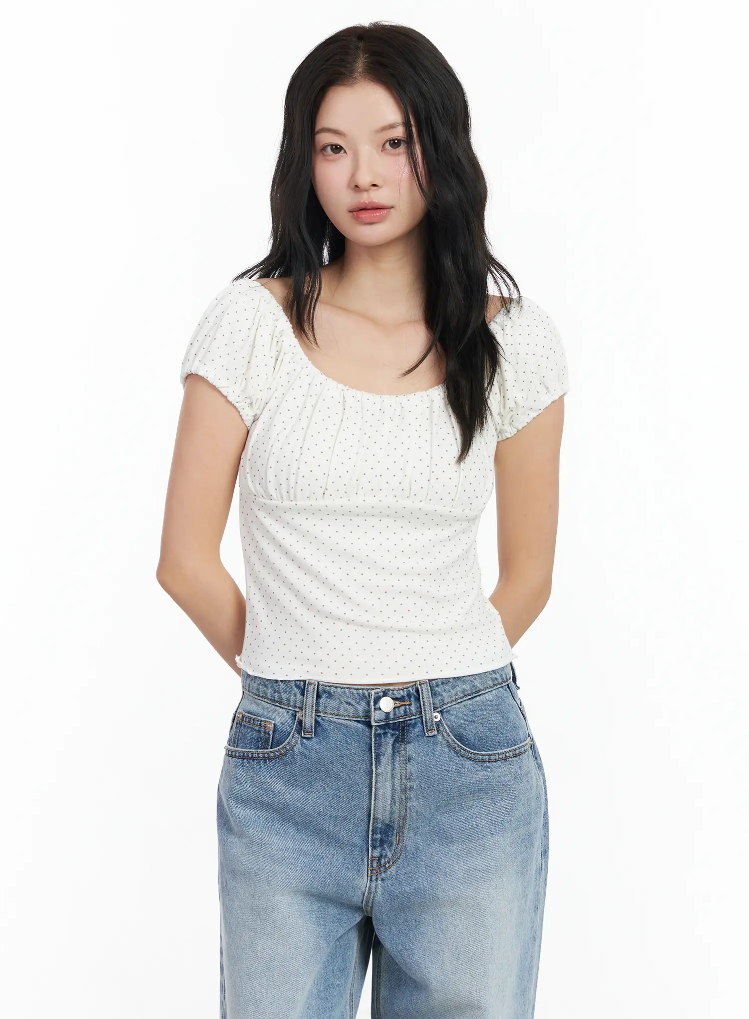 Dotted Puff Sleeve Top IM524 - Image 2