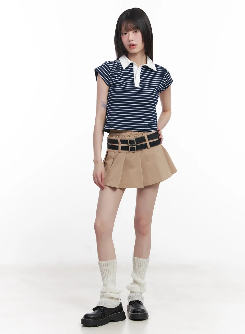 Double Belt Pleated Mini Skirt CU506 - Image 5