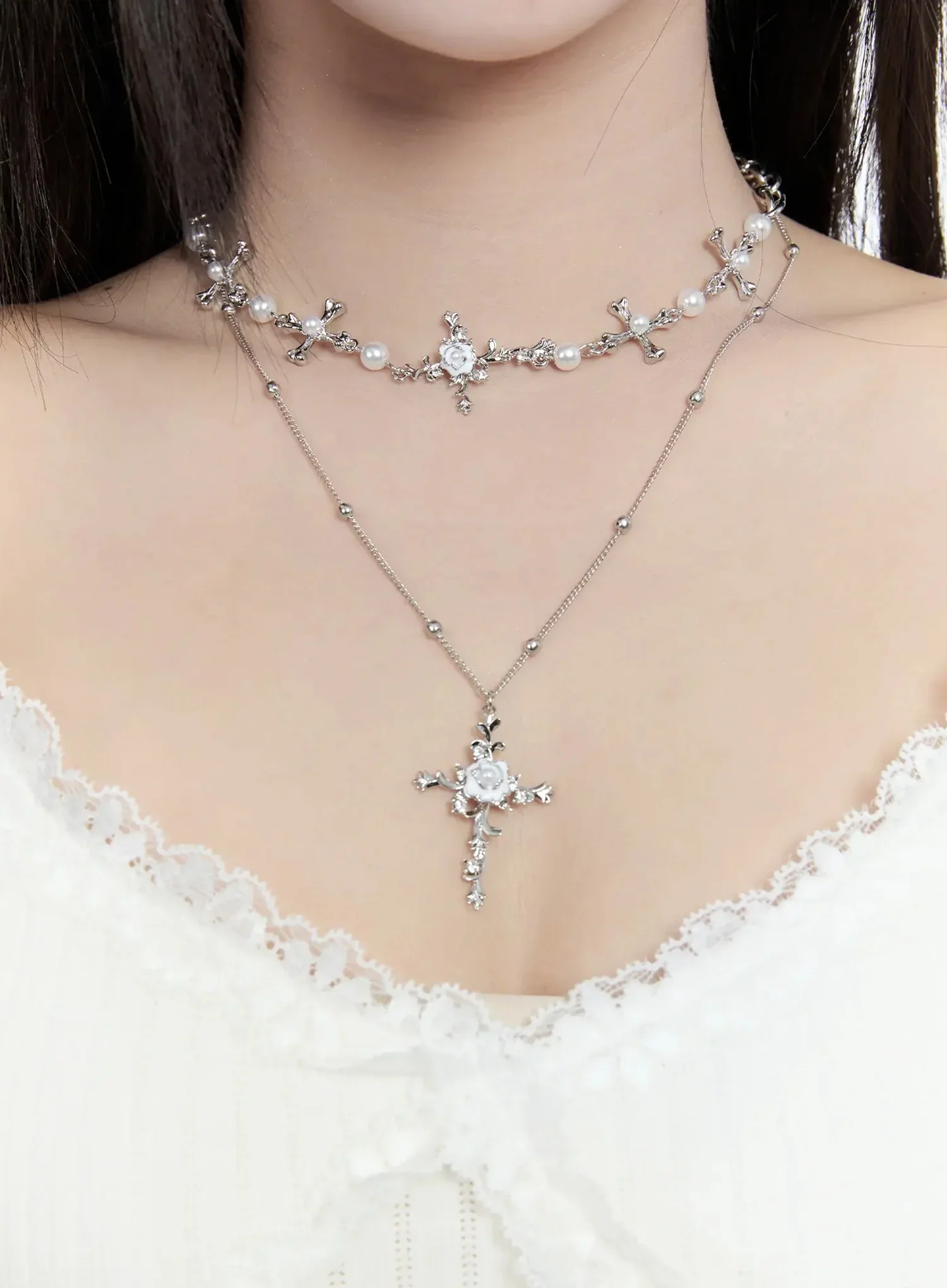 Double Chain Cross Necklace IO527