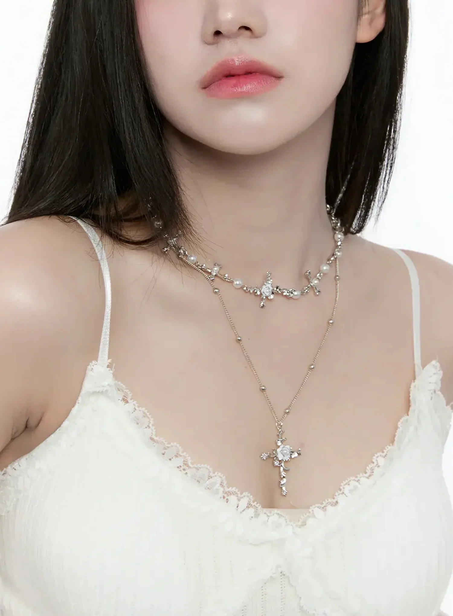 Double Chain Cross Necklace IO527 - Image 7