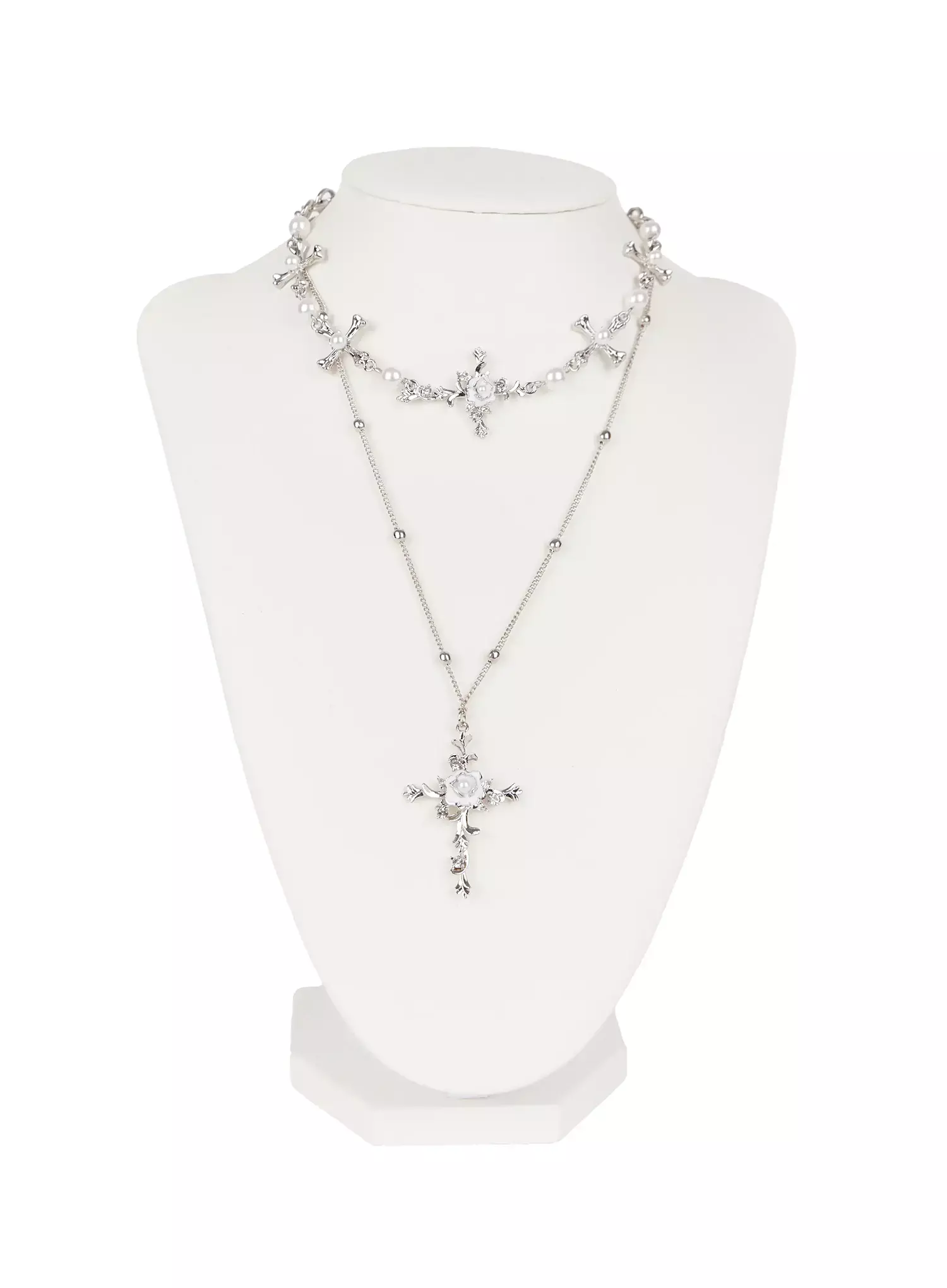 Double Chain Cross Necklace IO527 - Image 9