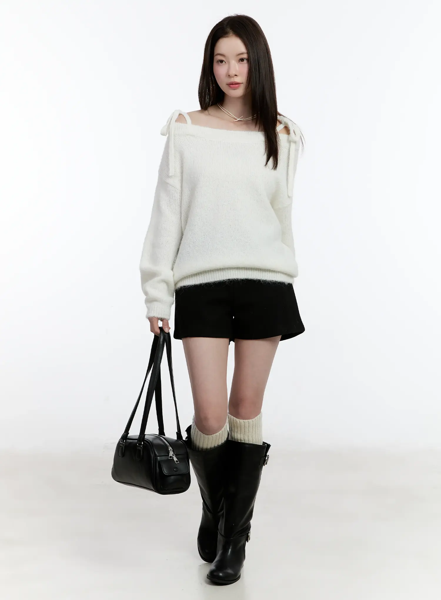 Double Strap Off-Shoulder Knit Top ID510