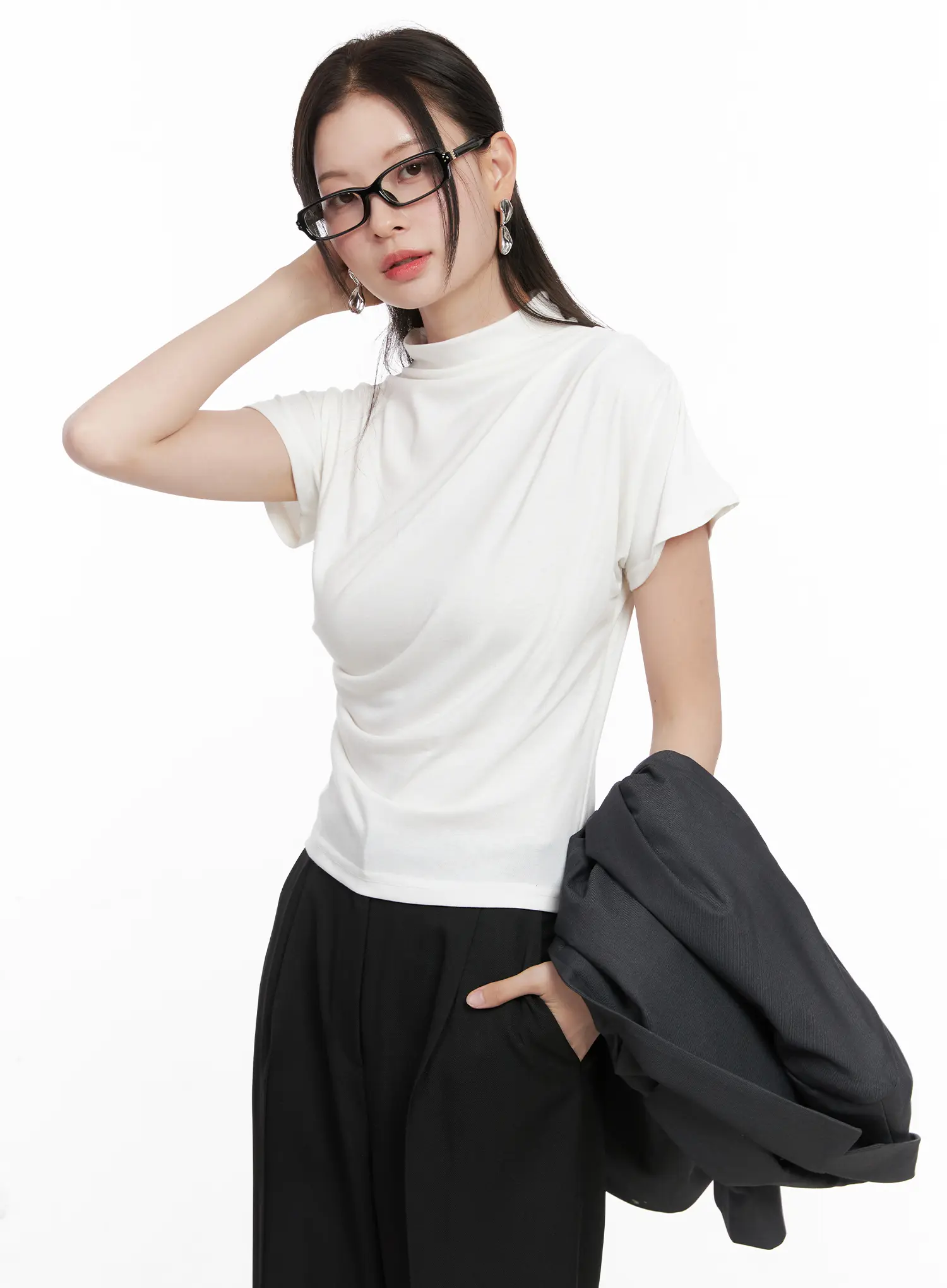 Draped Mock Neck Top CO531