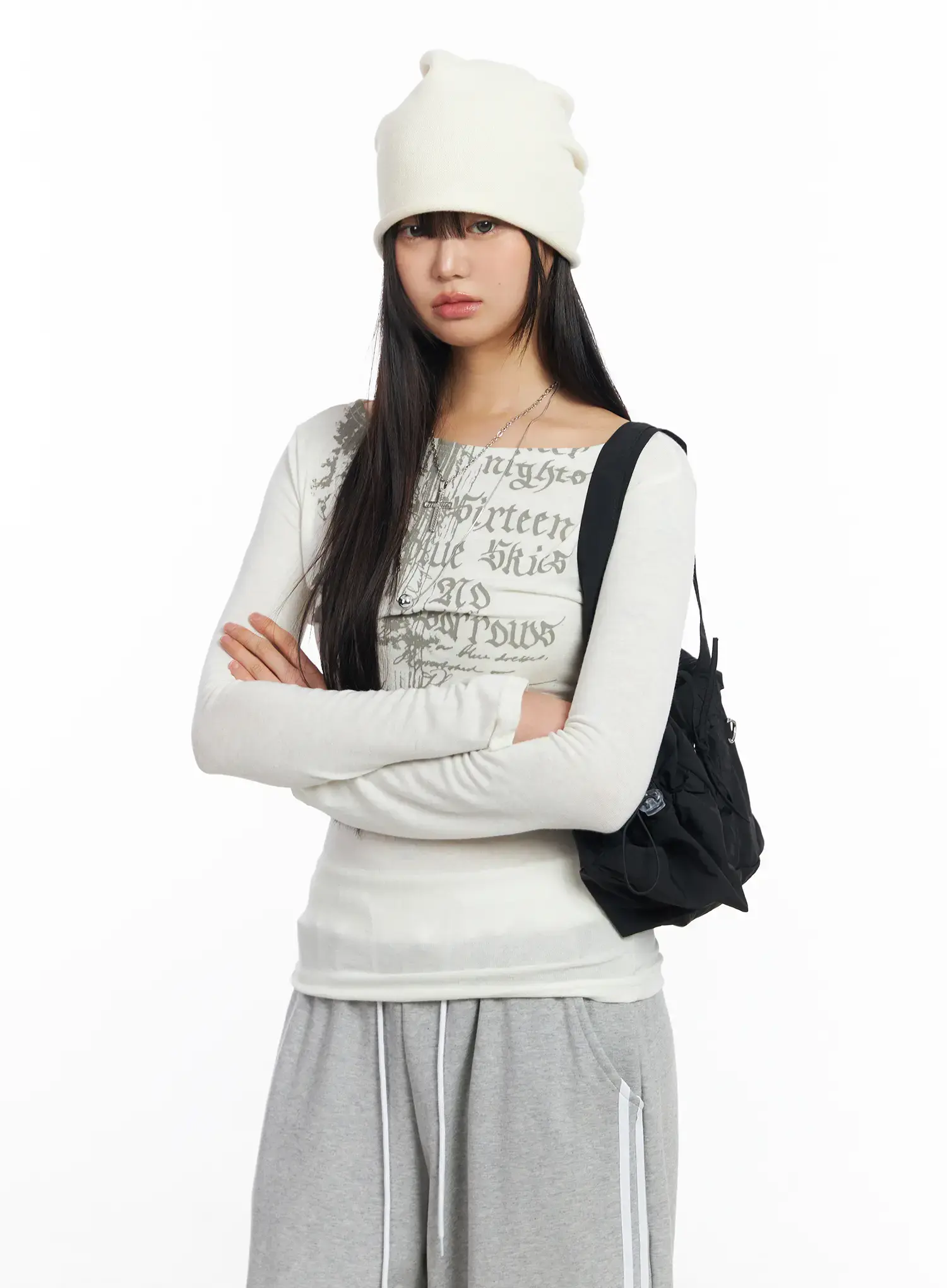 Edgy Boat Neck Graphic Long Sleeve Tee CF506 - Image 4