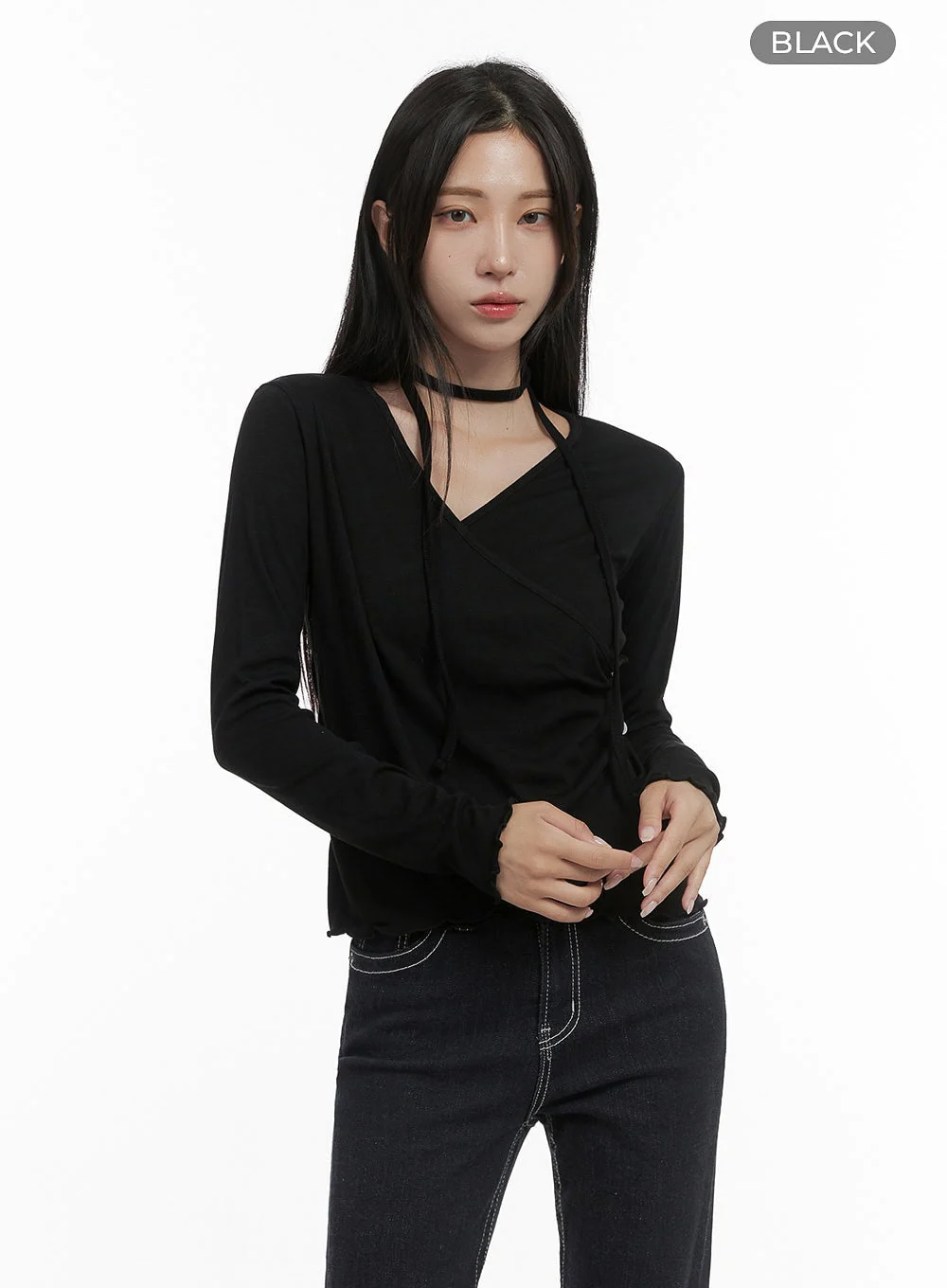 Elegant Buttoned Wrap Long Sleeve Top CS430 - Image 12