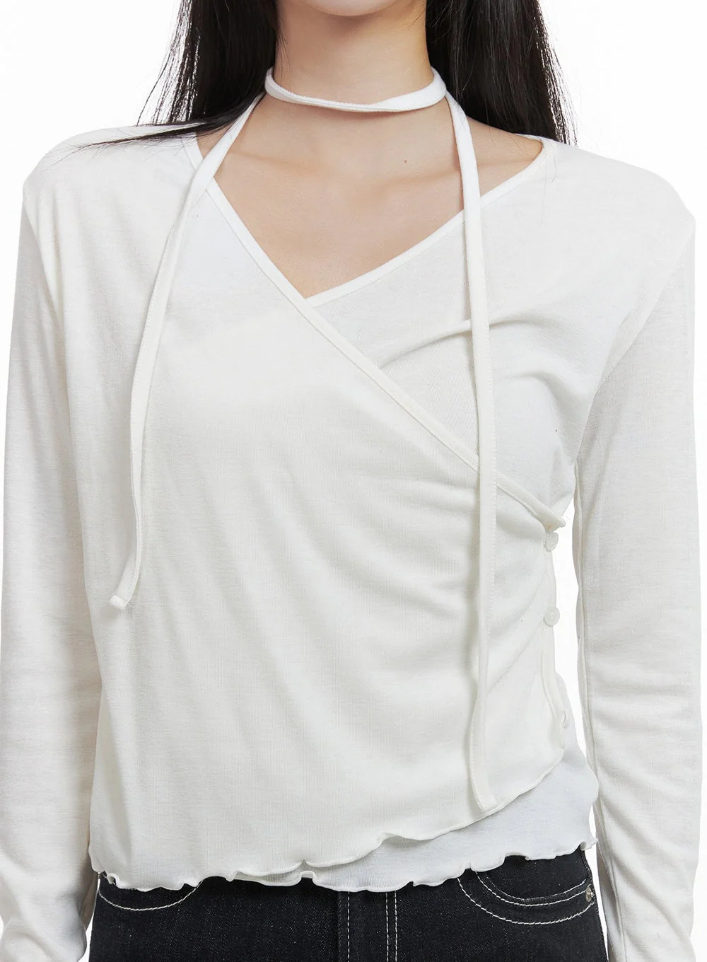 Elegant Buttoned Wrap Long Sleeve Top CS430 - Image 3