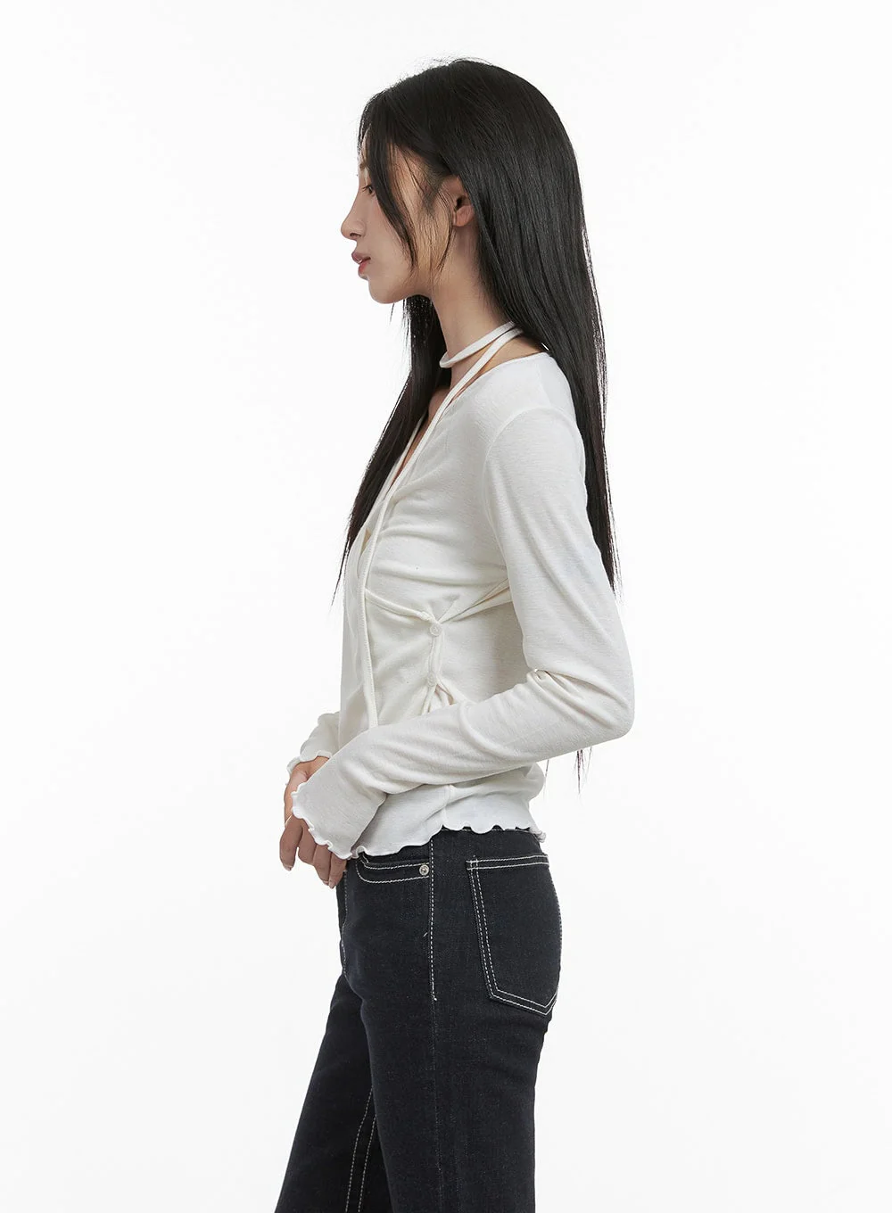 Elegant Buttoned Wrap Long Sleeve Top CS430 - Image 5