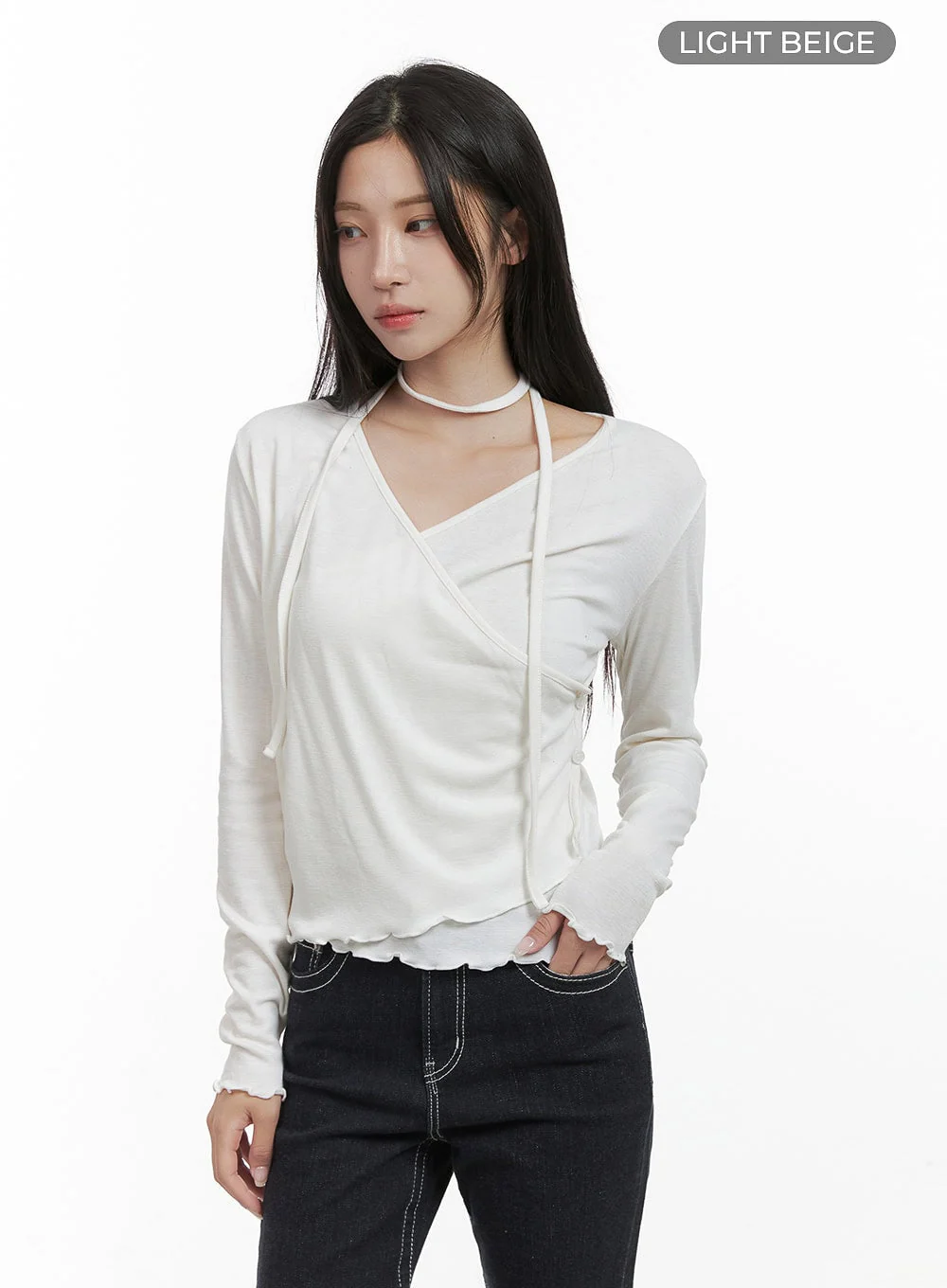 Elegant Buttoned Wrap Long Sleeve Top CS430 - Image 9