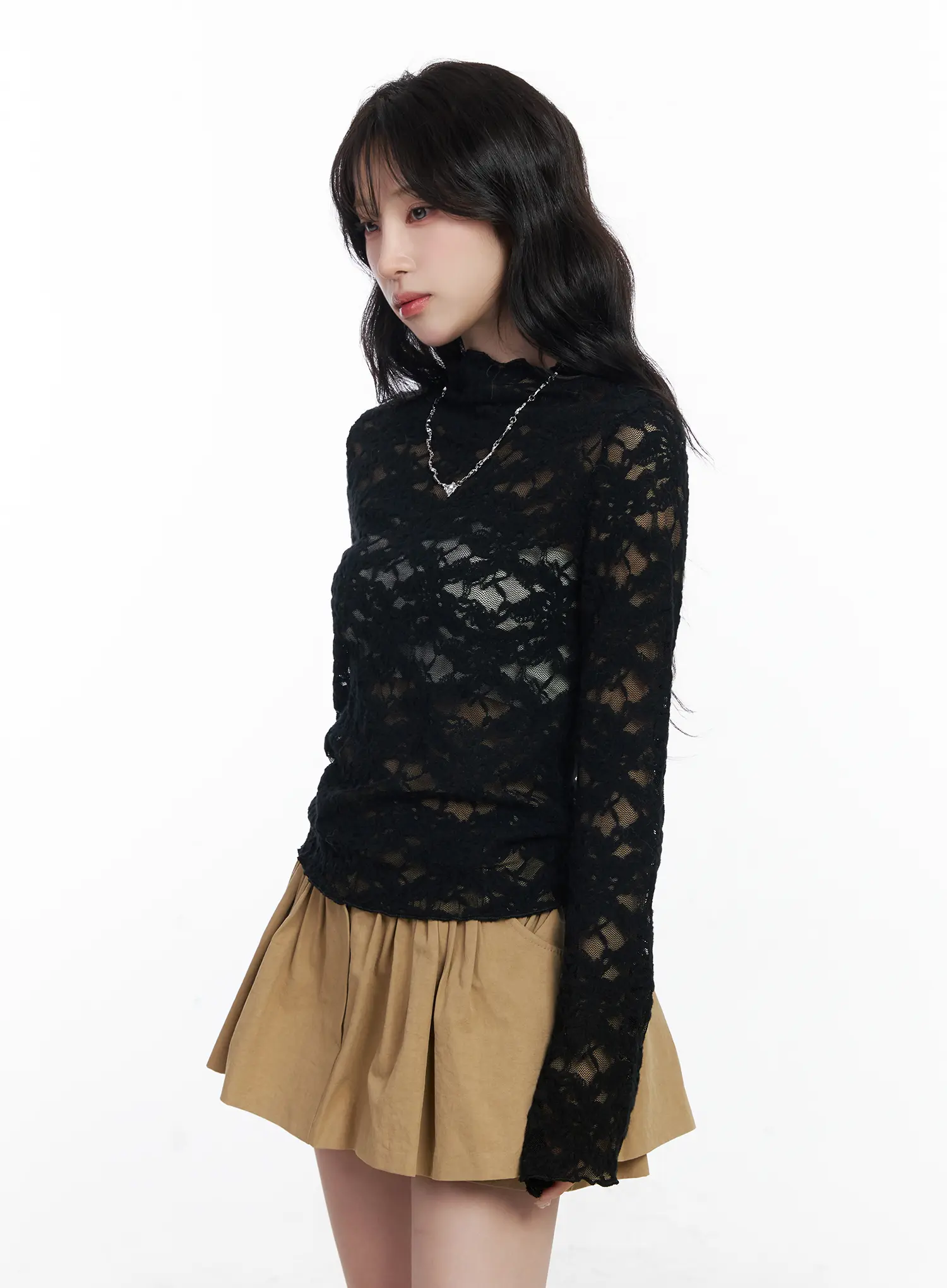 Elegant Floral Lace Sheer Turtleneck Top CJ526 - Image 13