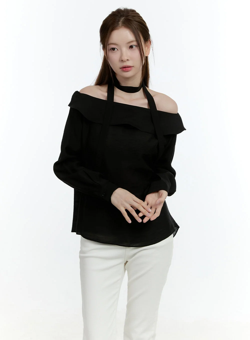 Elegant Off-Shoulder Choker Blouse CF504 - Image 11