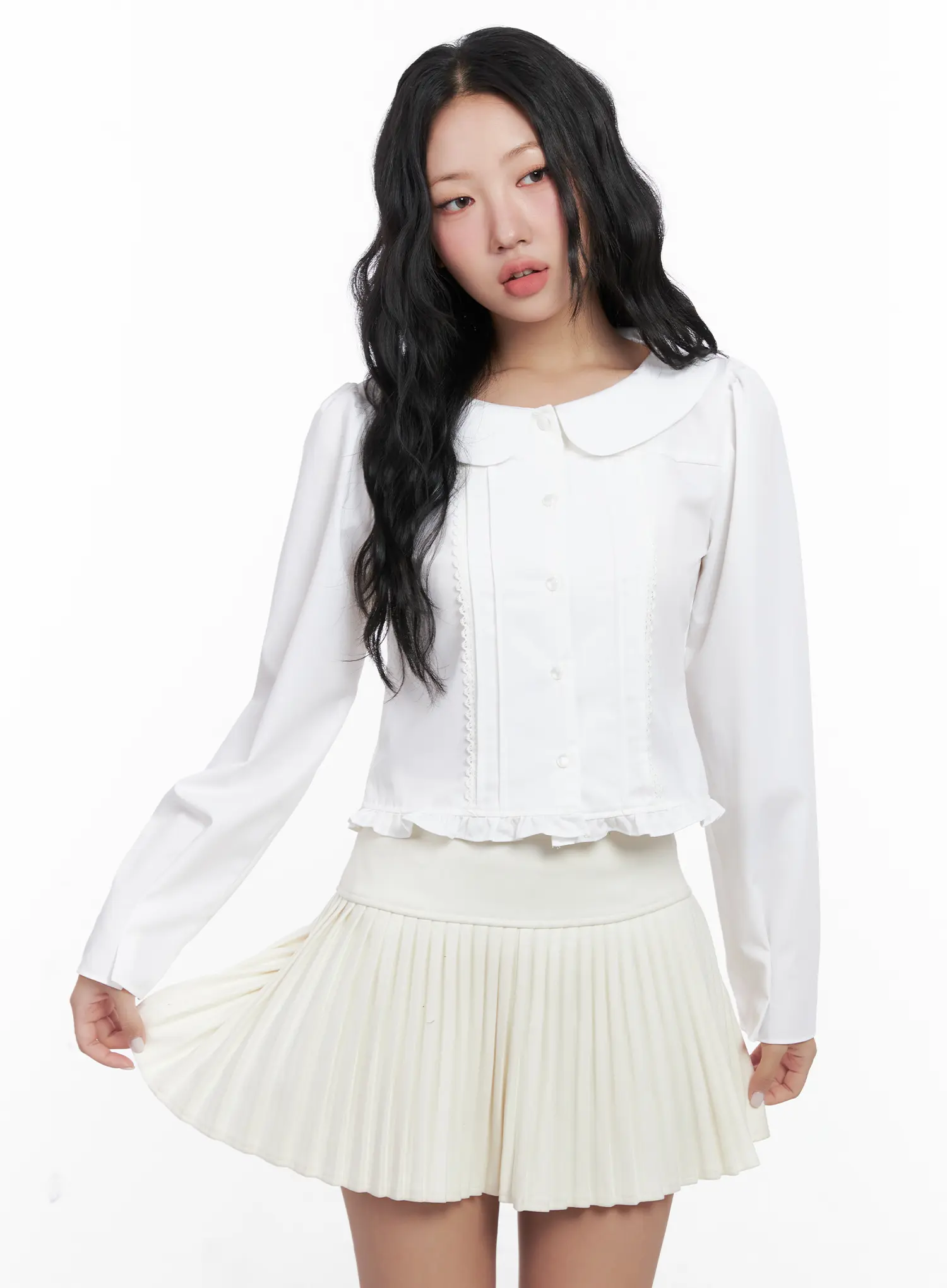 Elegant Pintuck Lace Blouse CN514