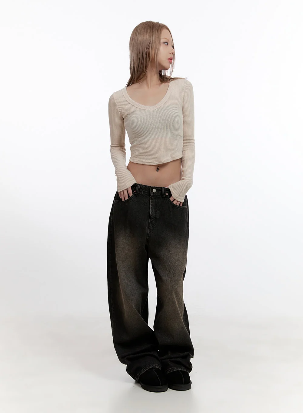 Elegant Solid Long Sleeve Crop CN425 - Image 2