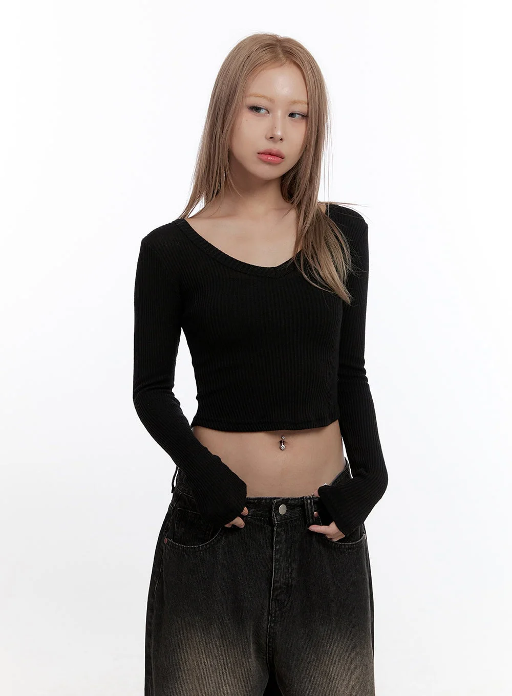 Elegant Solid Long Sleeve Crop CN425 - Image 8