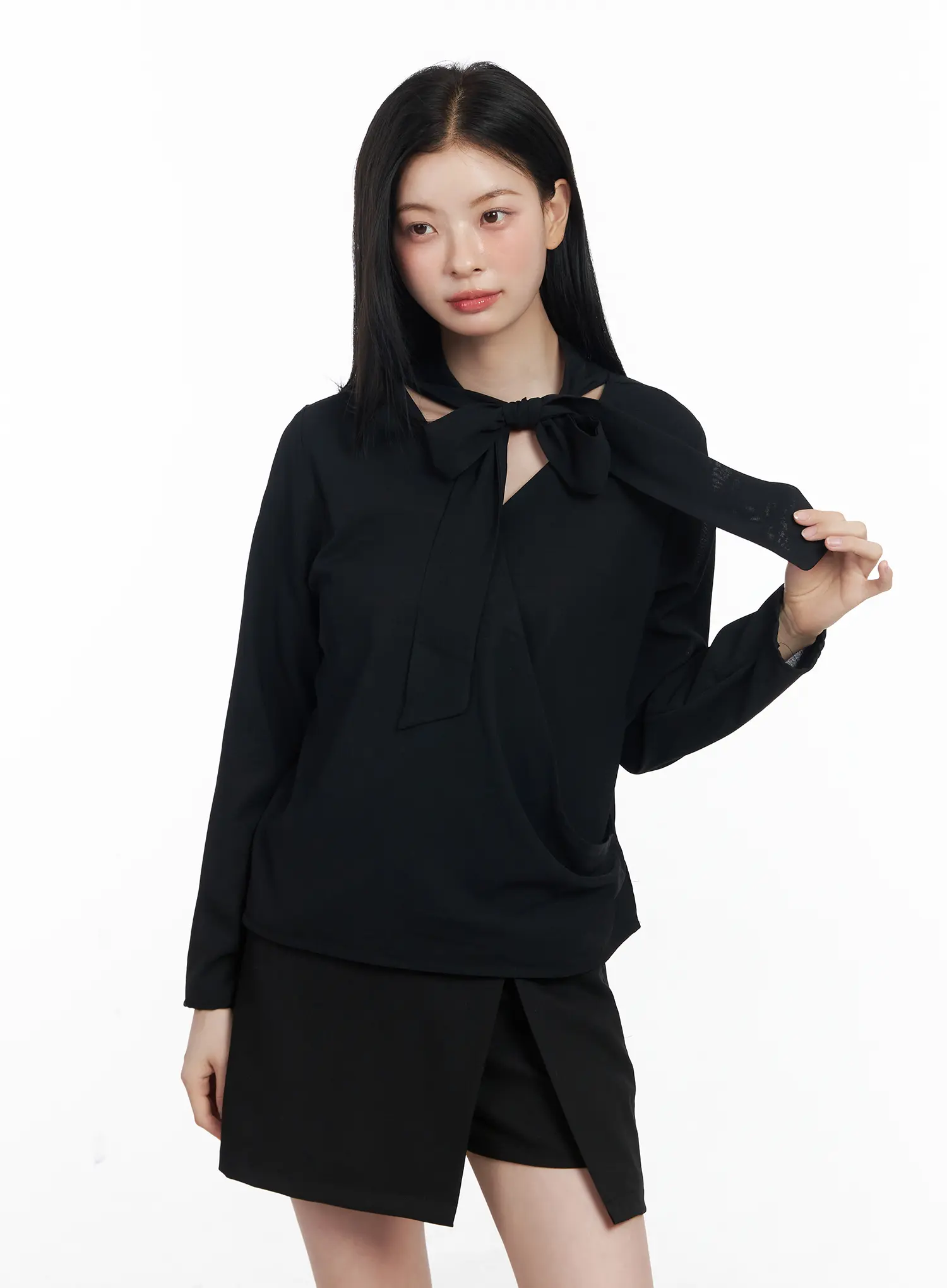 Elegant V-Neck Scarf Blouse CJ519 - Image 2