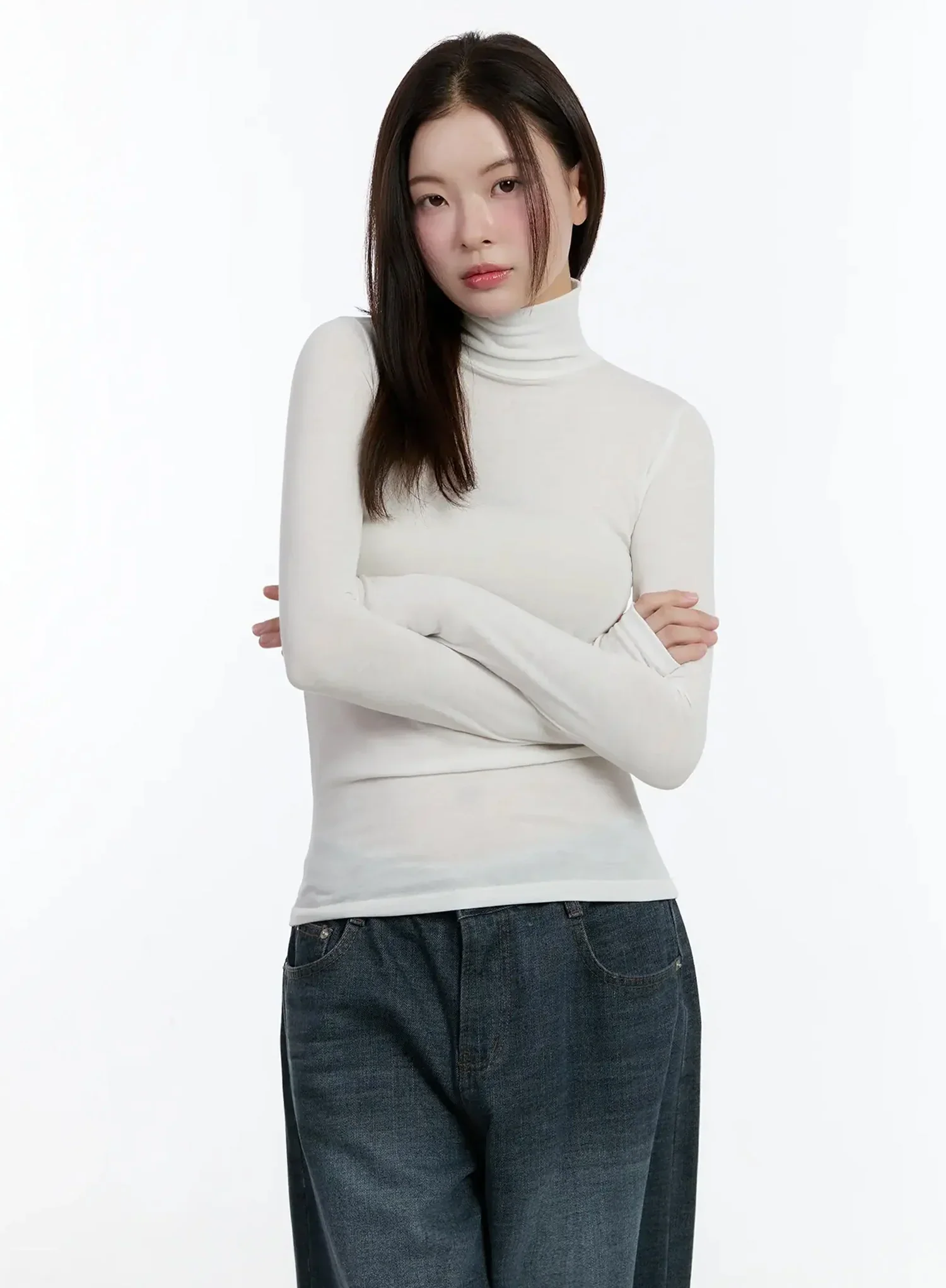 Elegant White Turtleneck Top ID526 - Image 7