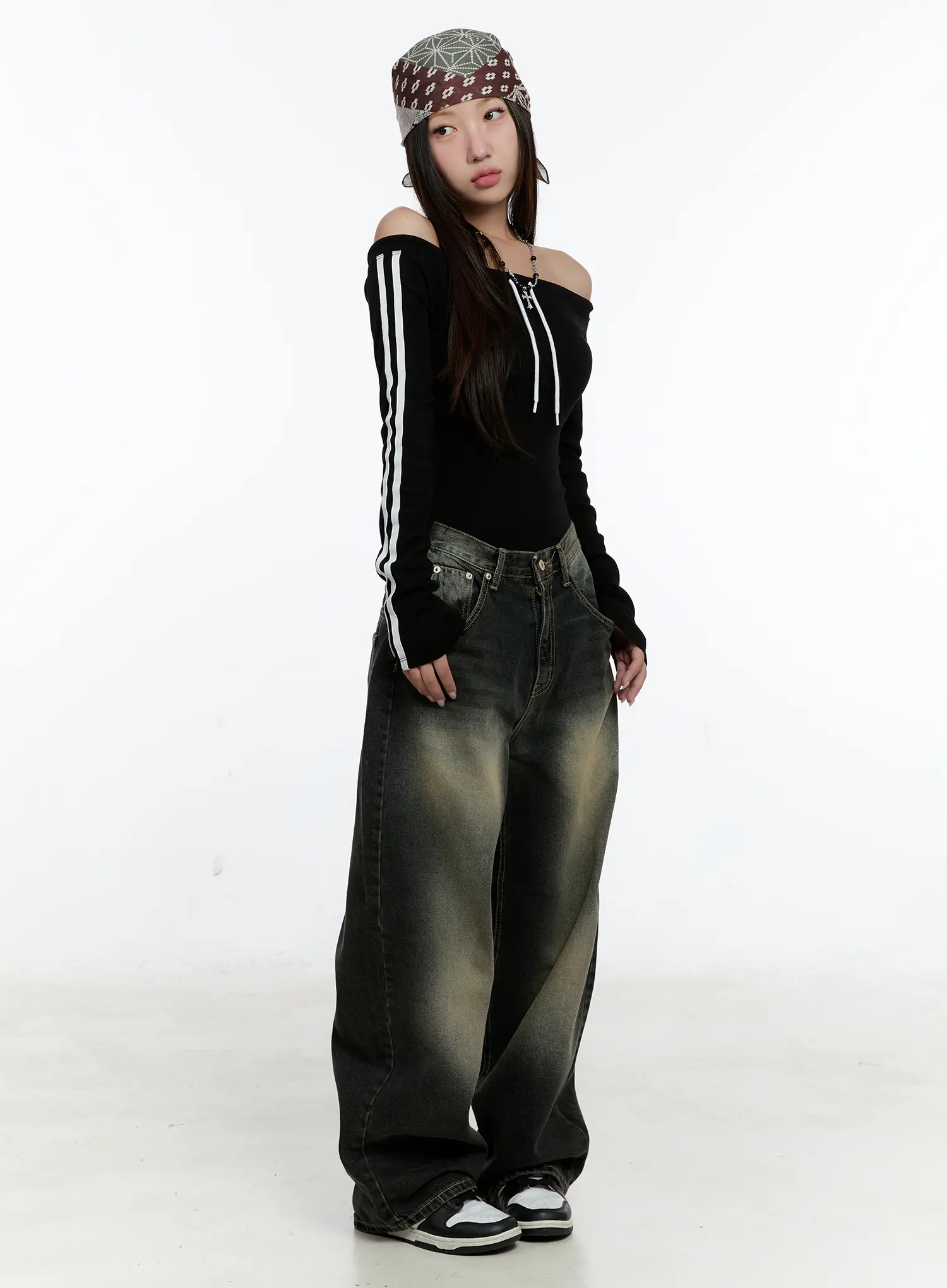 Emerie Washed Wide-Leg Baggy Jeans CS518 - Image 2