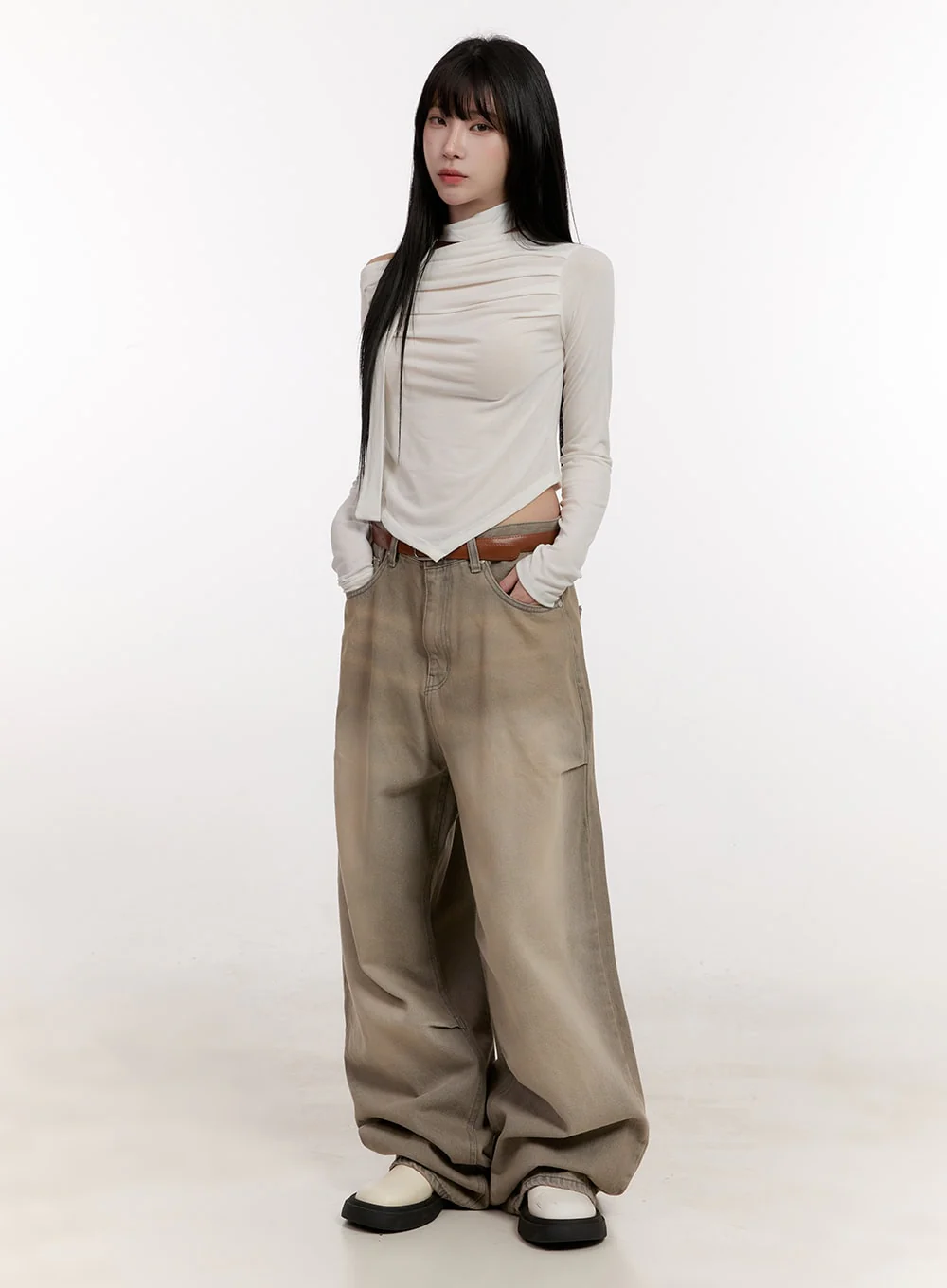 Eunice Pintuck Washed Baggy Jeans CJ531 - Image 2