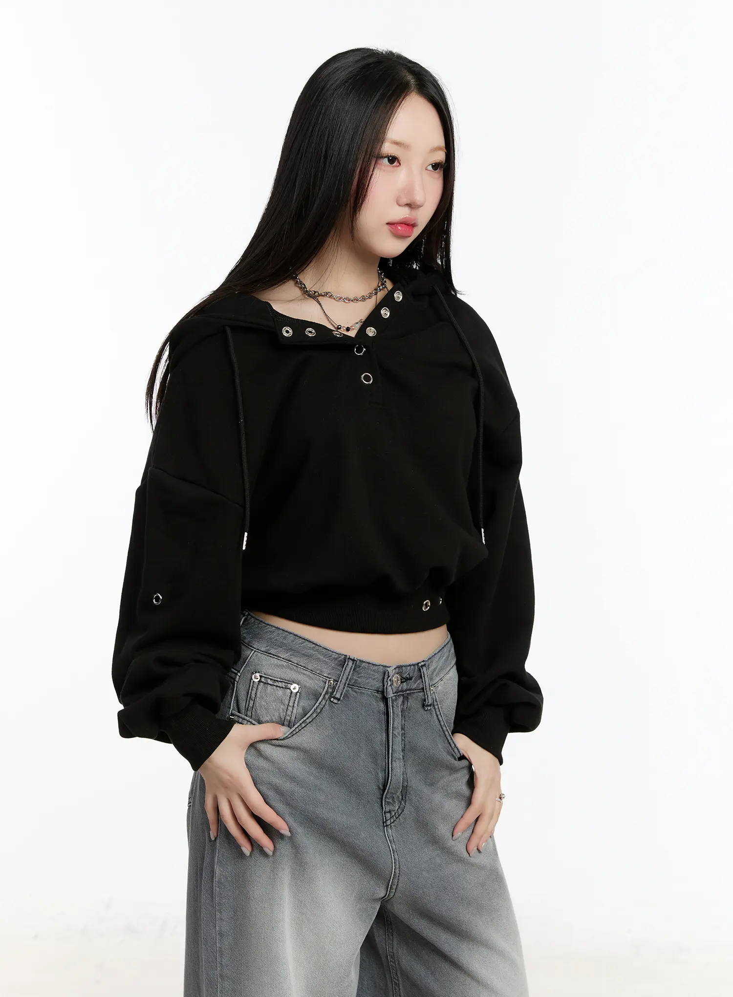 Eyelet Crop Hoodie CM511 - Image 6