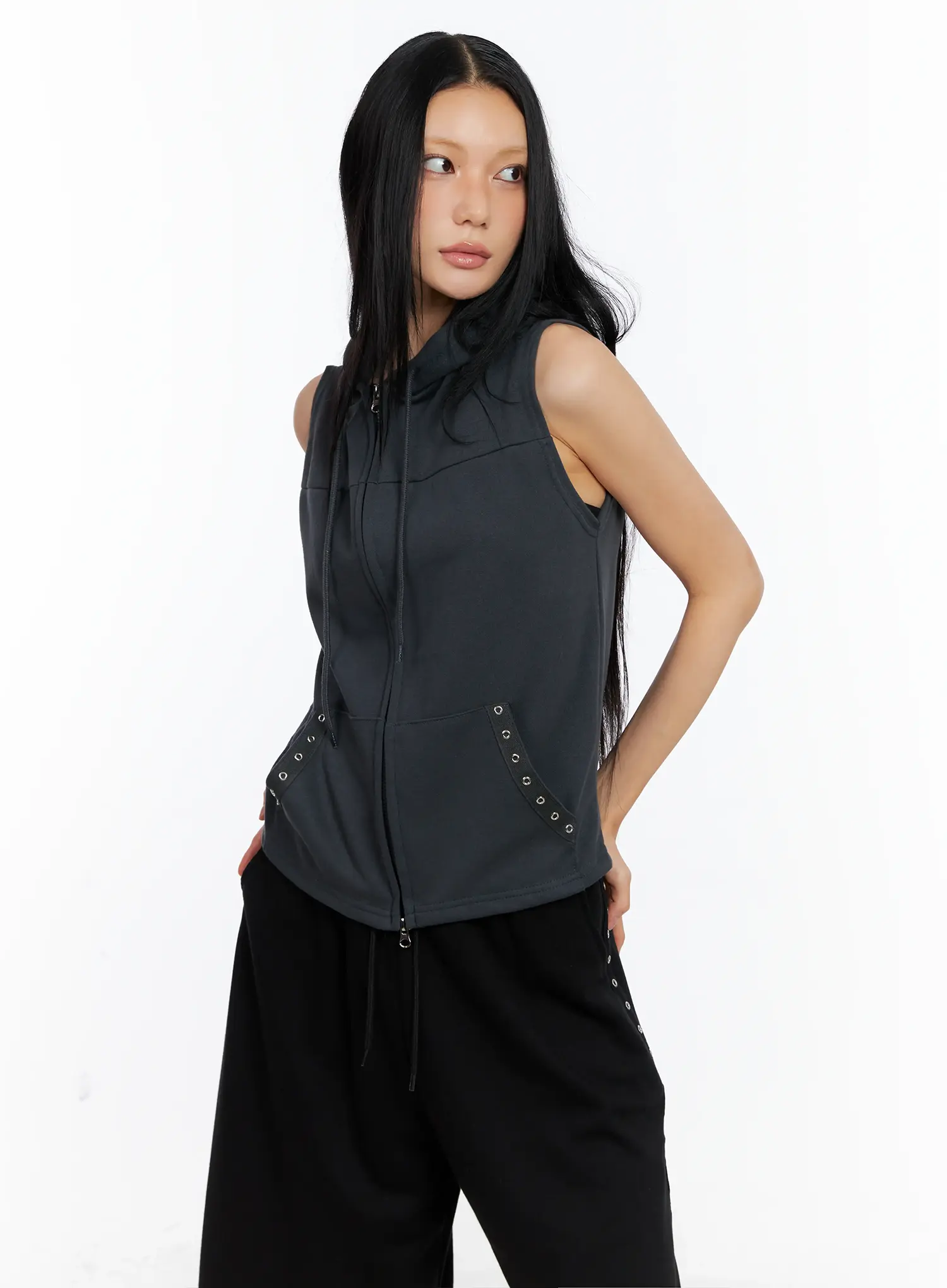 Eyelet Hooded Vest Zip-Up CL529 - Image 15