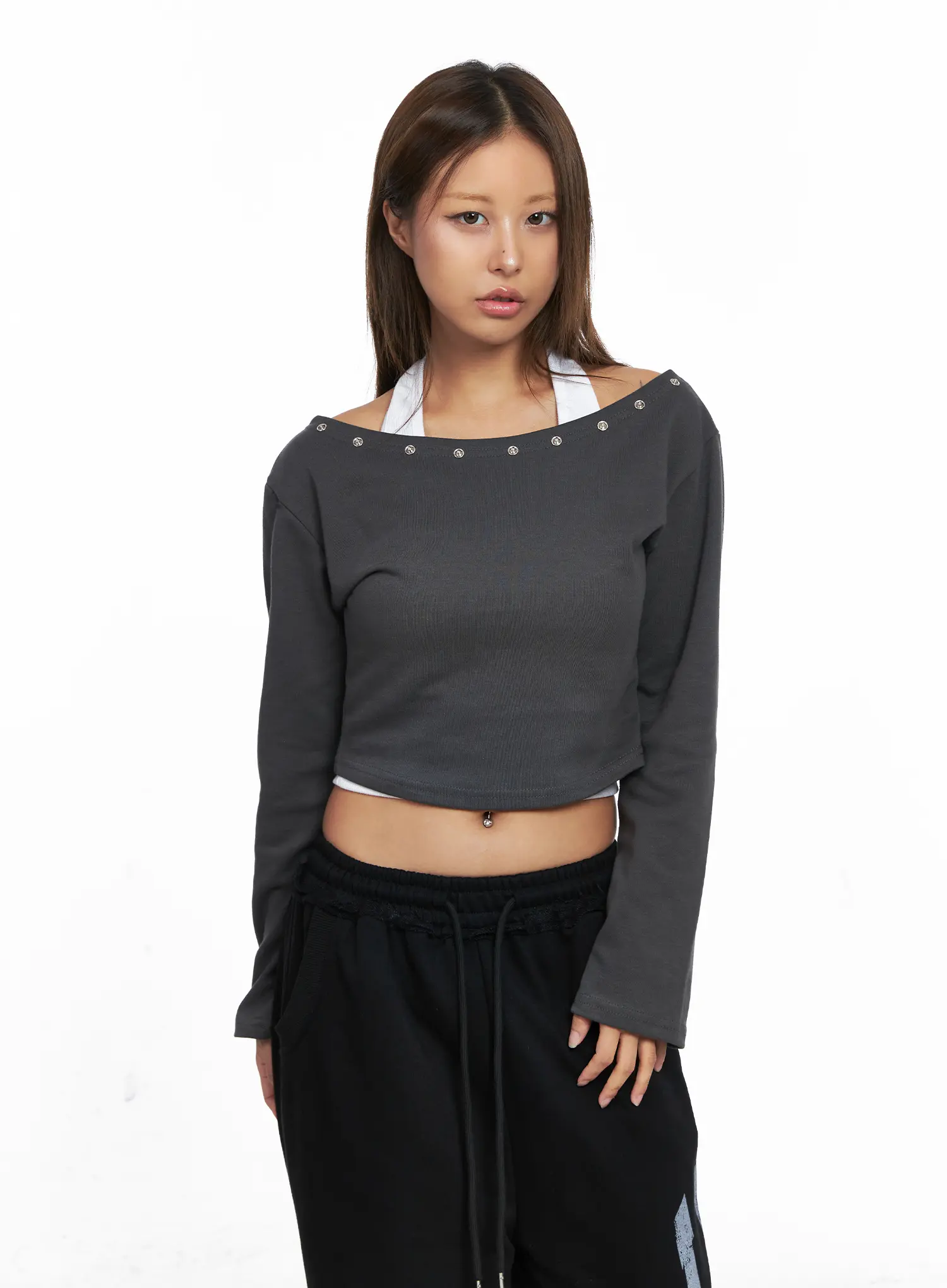 Eyelet Off-Shoulder Long Sleeve Crop Top CO510 - Image 6
