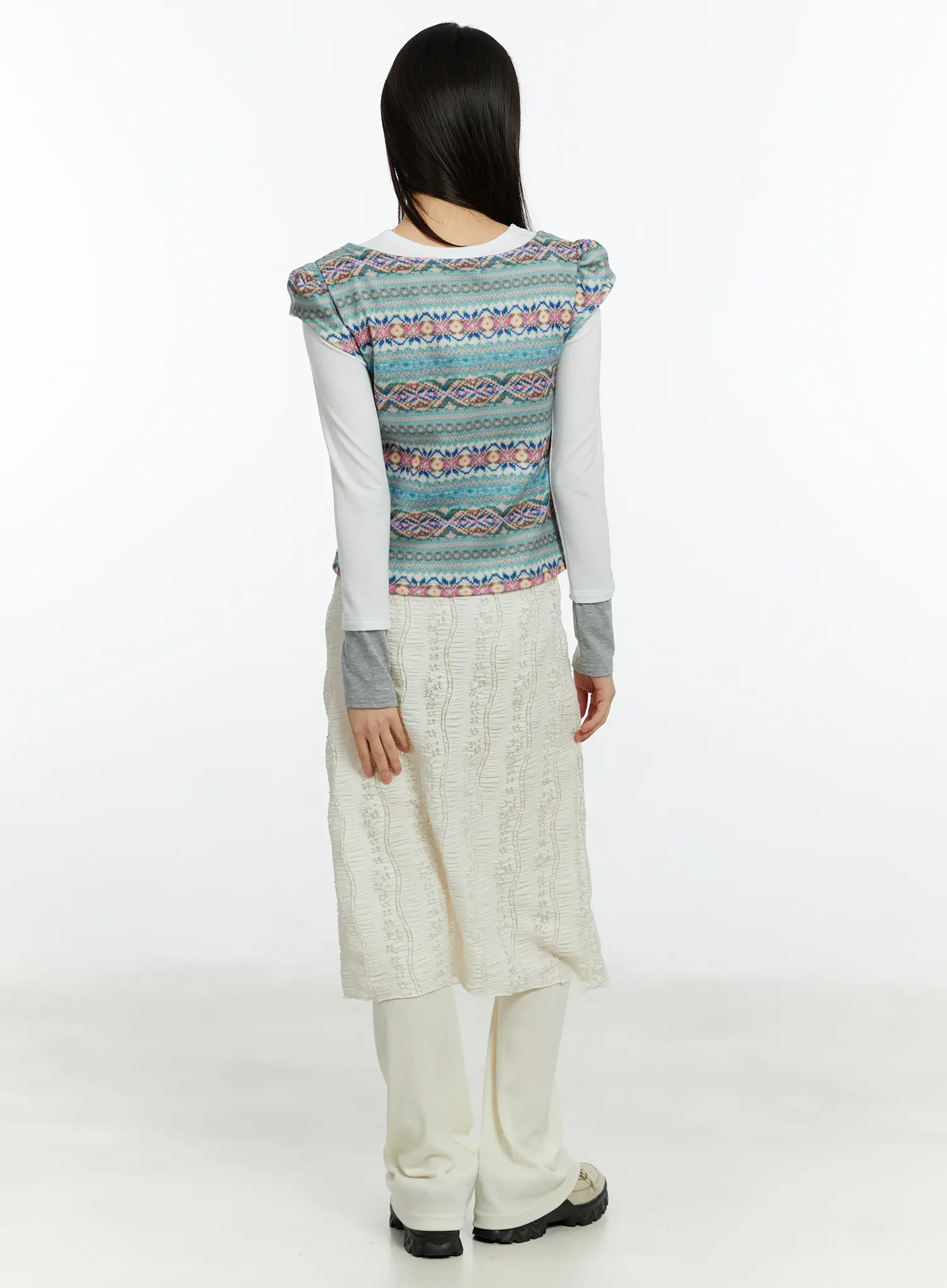 Fair Isle Puff Short Sleeve Top CF509 - Image 5