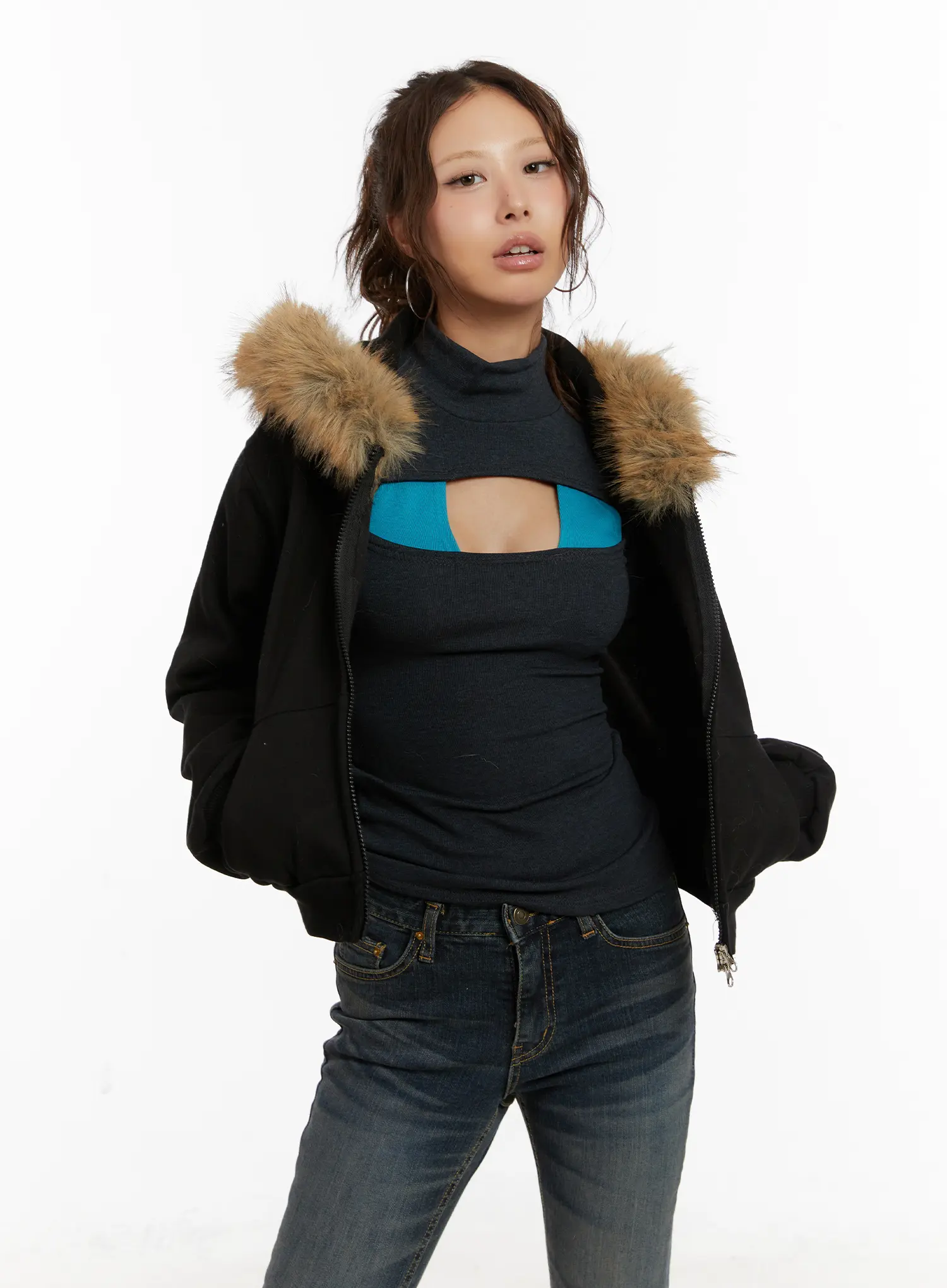 Faux Fur Graphic Fleece Zip-Up Hoodie CD515 - Image 12