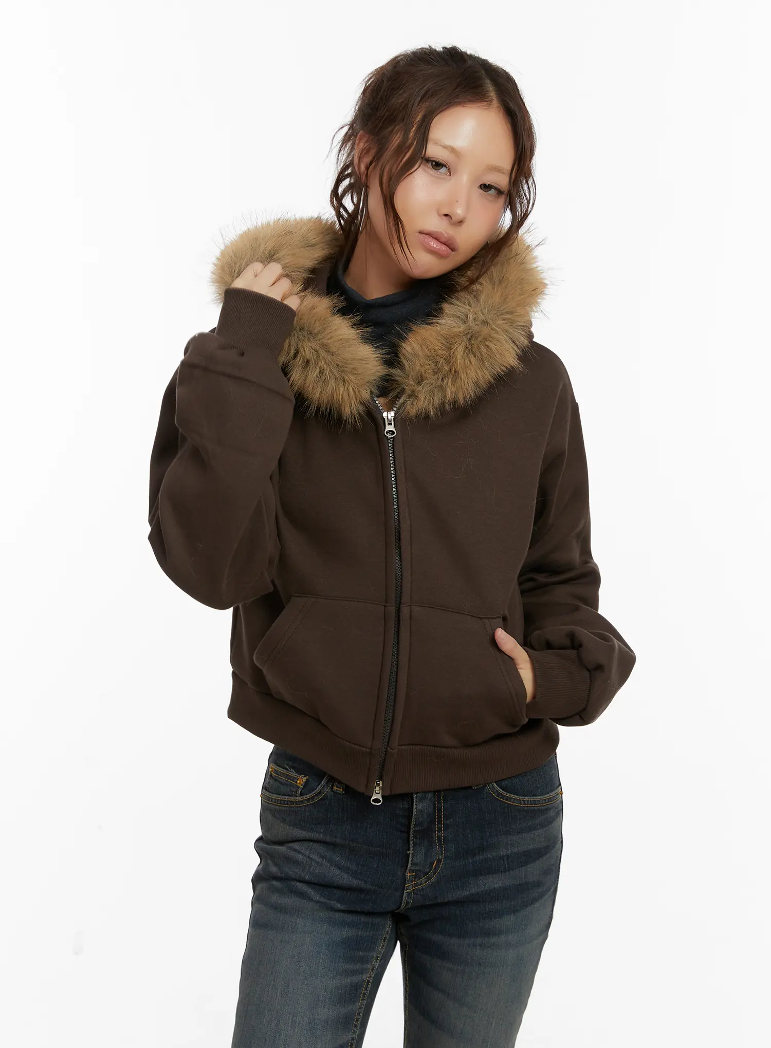 Faux Fur Graphic Fleece Zip-Up Hoodie CD515 - Image 13