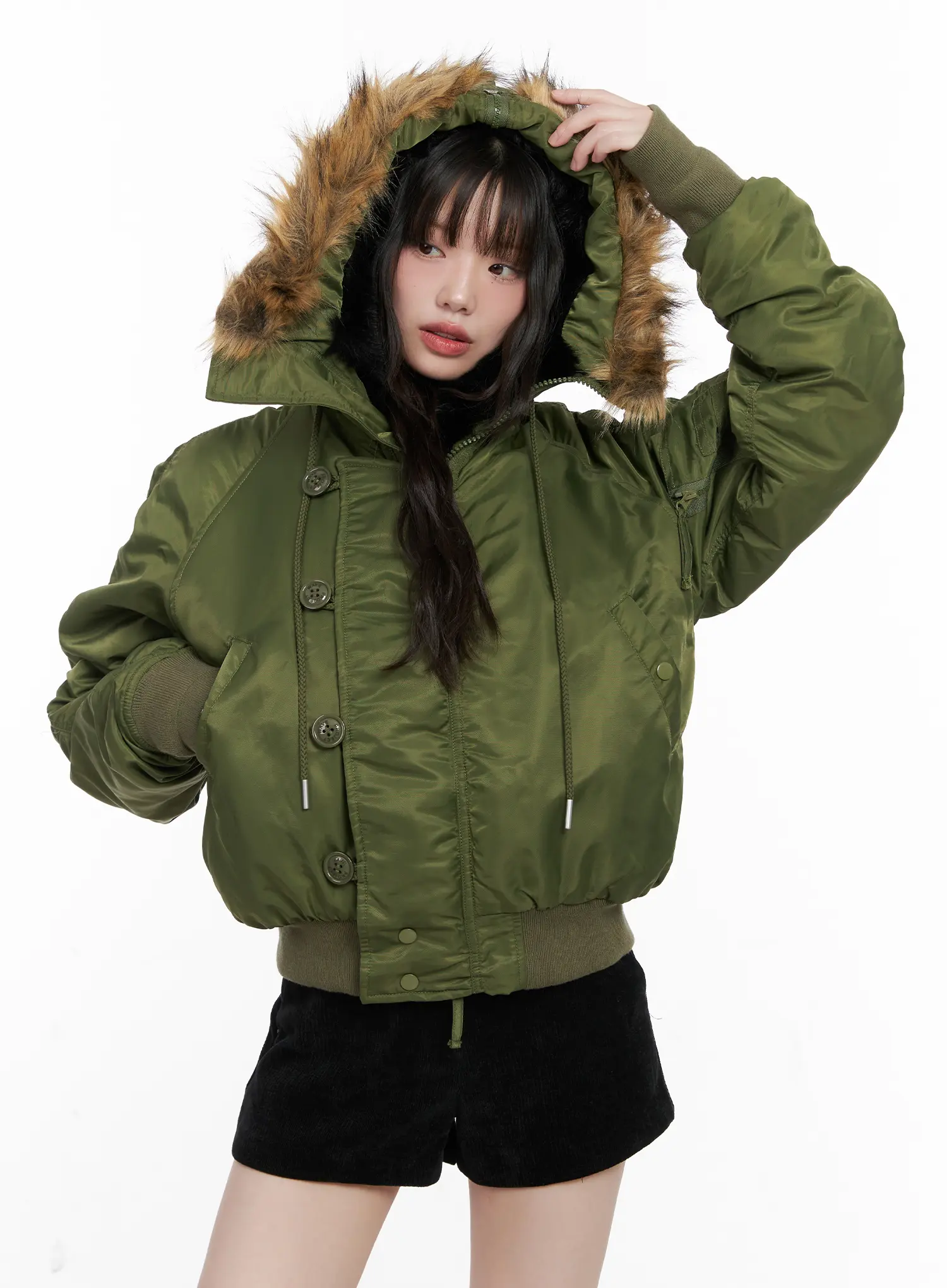 Faux Fur Lined Bomber Jacket CN510 - Image 4