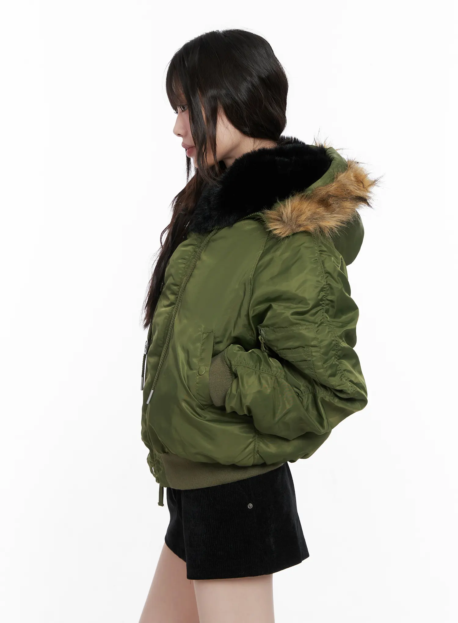 Faux Fur Lined Bomber Jacket CN510 - Image 9