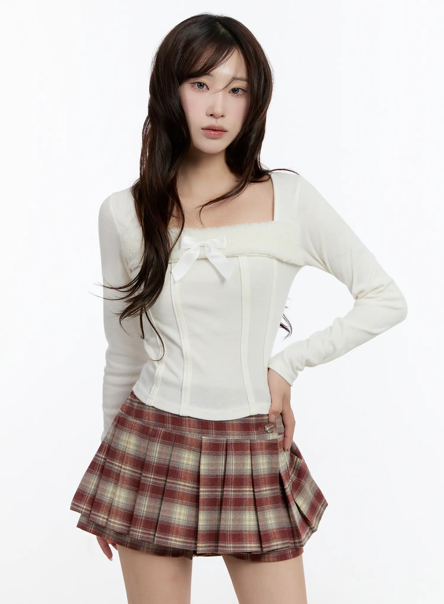 Faux Fur Ribbon Long Sleeve Top CN524