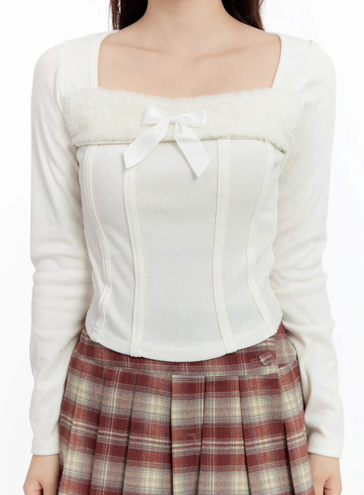 Faux Fur Ribbon Long Sleeve Top CN524 - Image 3