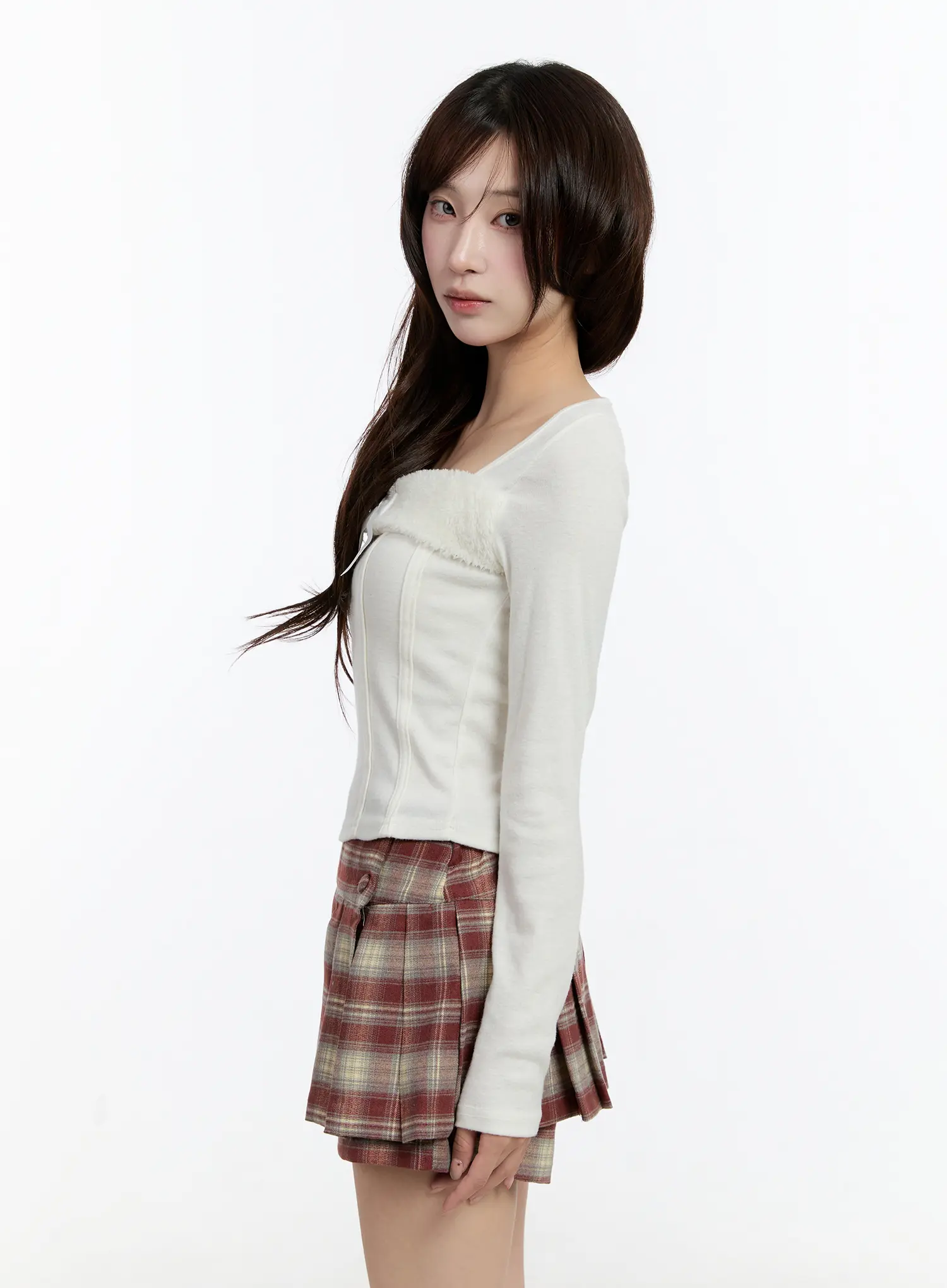 Faux Fur Ribbon Long Sleeve Top CN524 - Image 5